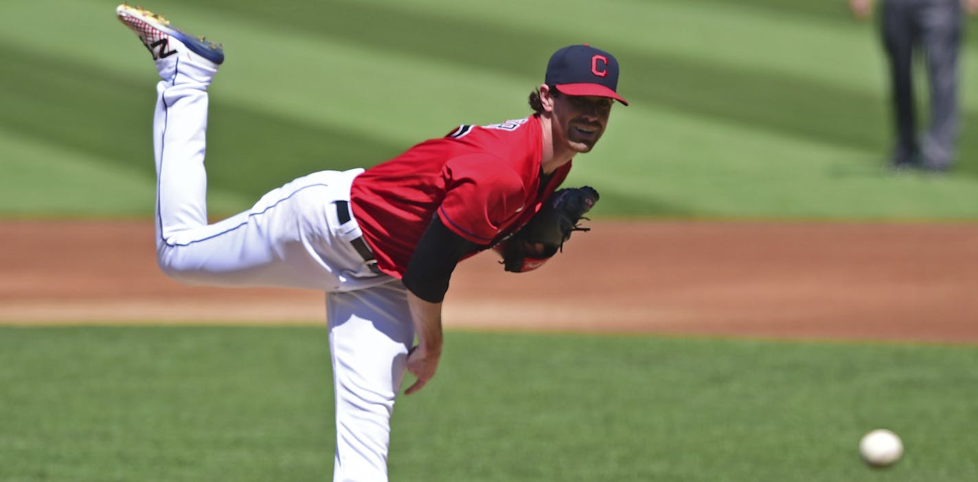 Cleveland Indians starting pitcher Shane Bieber delivers during the first inning of a baseball game against the Milwaukee Brewers, Sunday, Sept. 6, 2020, in Cleveland. (AP Photo/David Dermer)