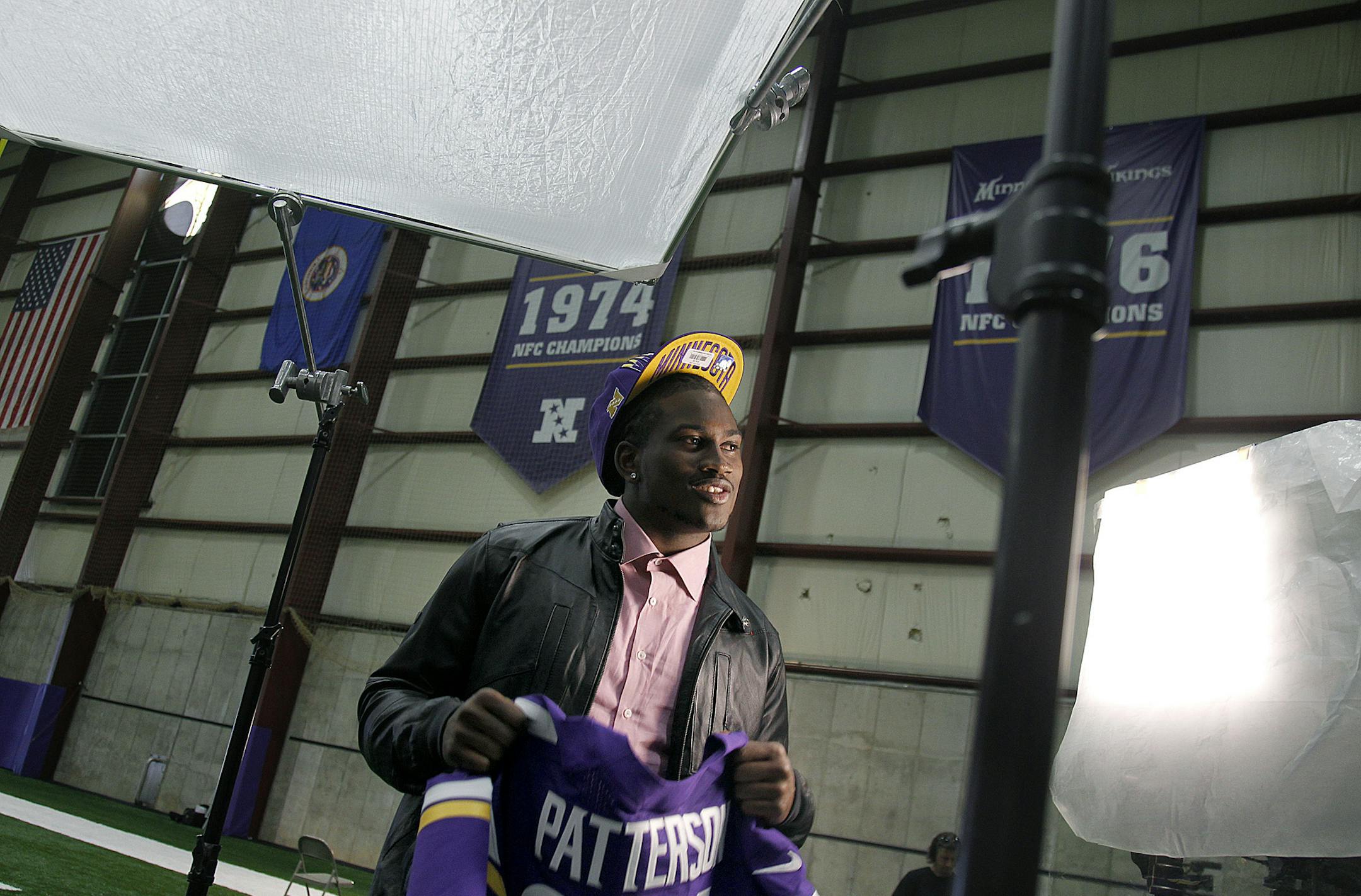 Cordarrelle Patterson was getting used to his newest role as a Viking after he was introduced to the media at Winter Park in Eden Prairie, MN, Friday, March 26, 2013. (ELIZABETH FLORES/STAR TRIBUNE) ELIZABETH FLORES • eflores@startribune.com