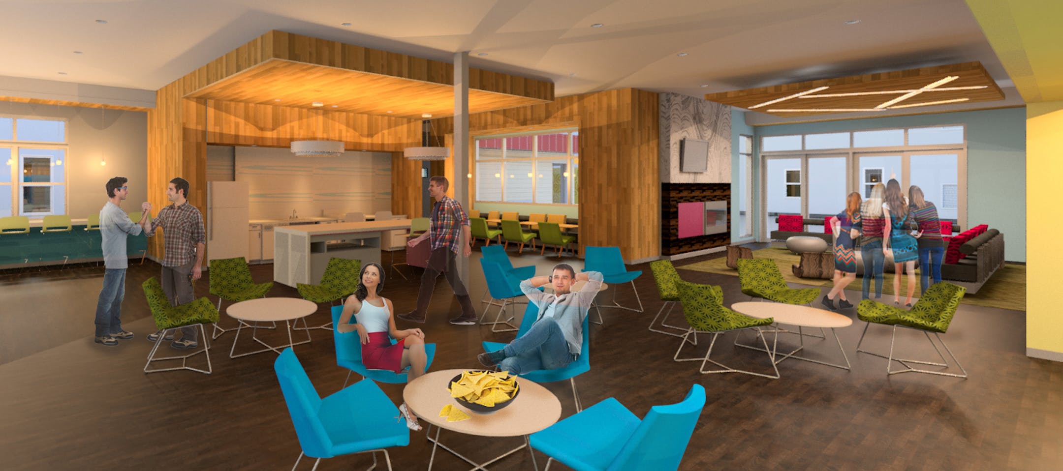 The Rollins Court condominiums, just 12 years old, will be demolished to make way for CPM's apartment complex along 15th Av. SE in Minneapolis. The project will feature a study lounge where students can gather and interact. Credit: Cuningham Group Architecture, Inc.