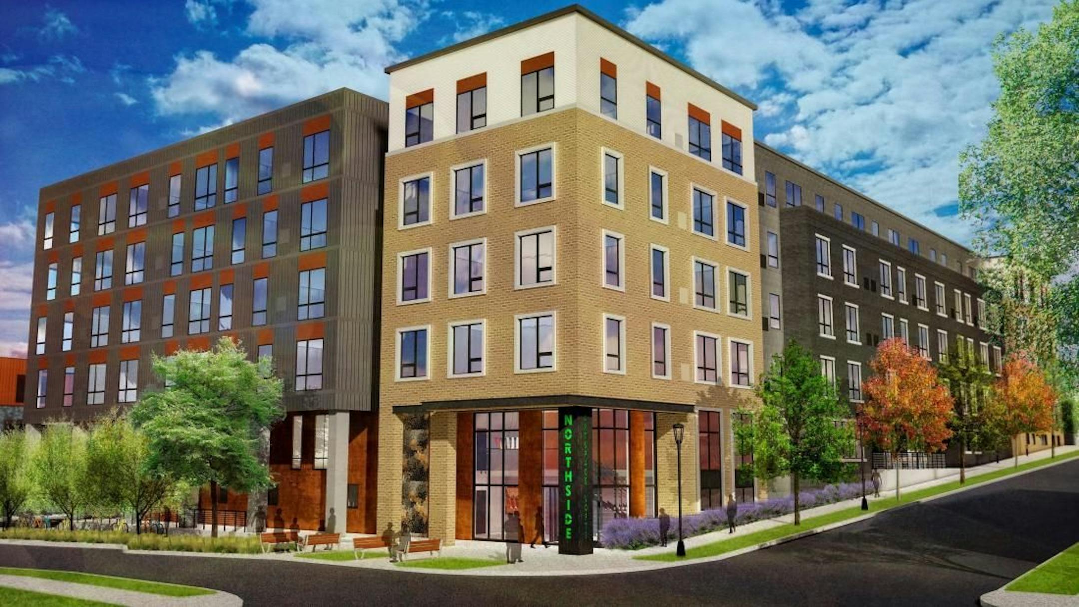 The NORTHSIDE ARTSPACE LOFTS will be a mixed-use redevelopment of the block located at 221 Irving Avenue North in Minneapolis' Harrison Neighborhood. (Rendering provided by LHB Architects)