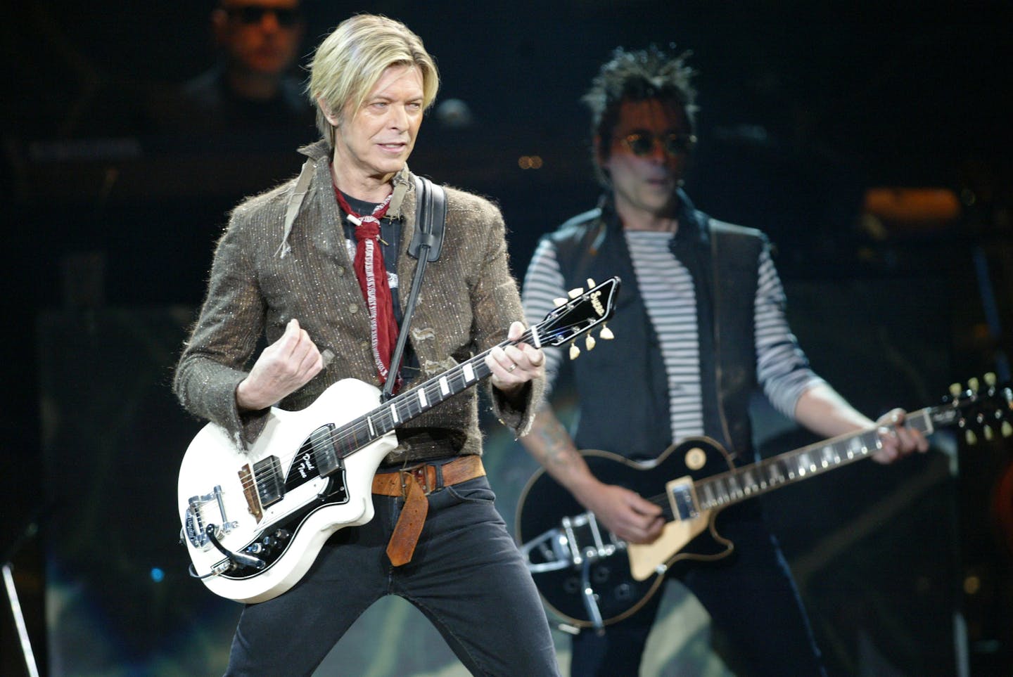 David Bowie got a little playful with the crowd at his otherwise no-nonsense show at Target Center in 2004.