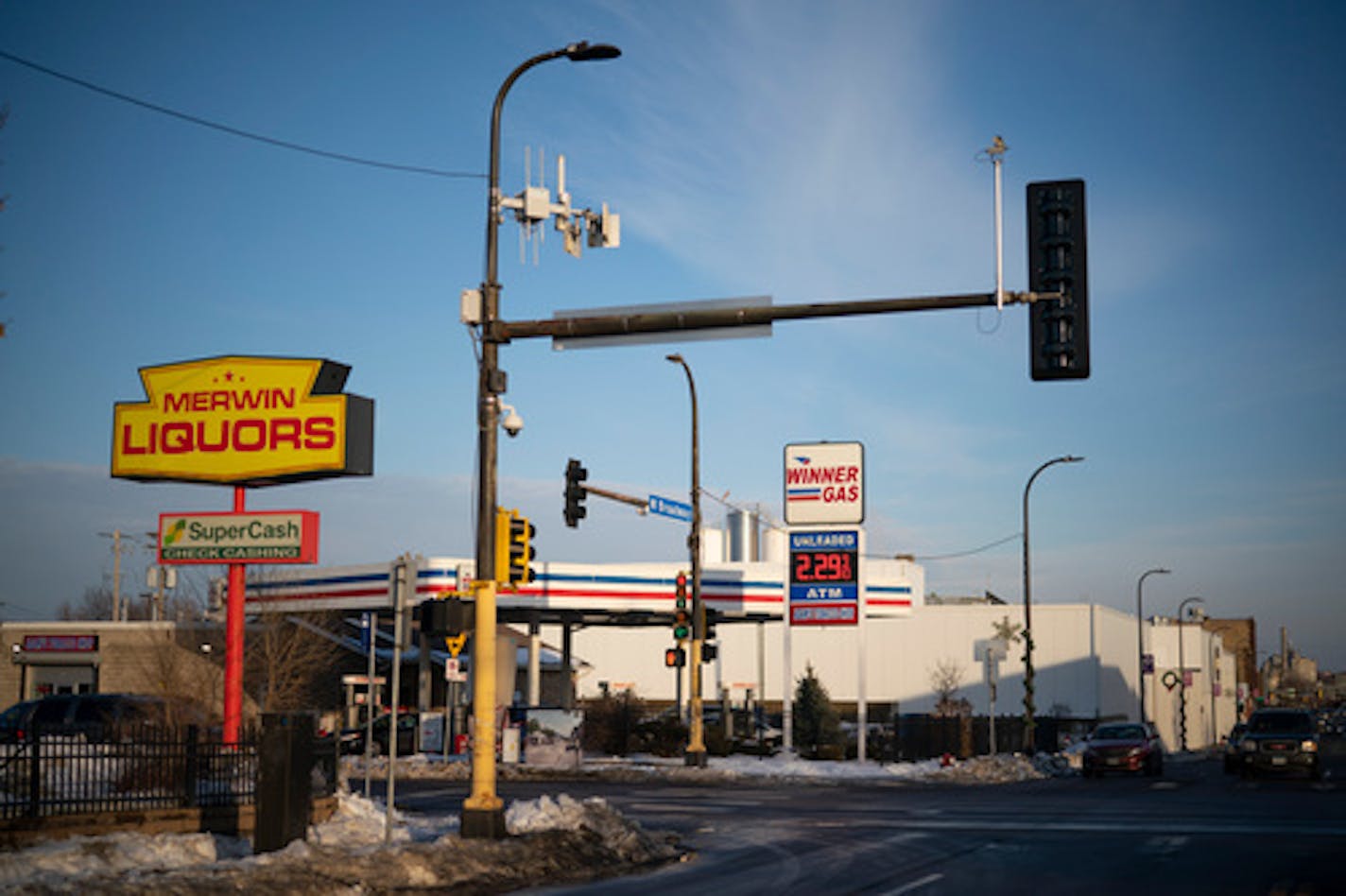 The Winner Gas station on the corner of W. Broadway and Lyndale Ave. N., with Merwin Liquors in the foreground across Lyndale Ave. N. ] JEFF WHEELER • jeff.wheeler@startribune.com