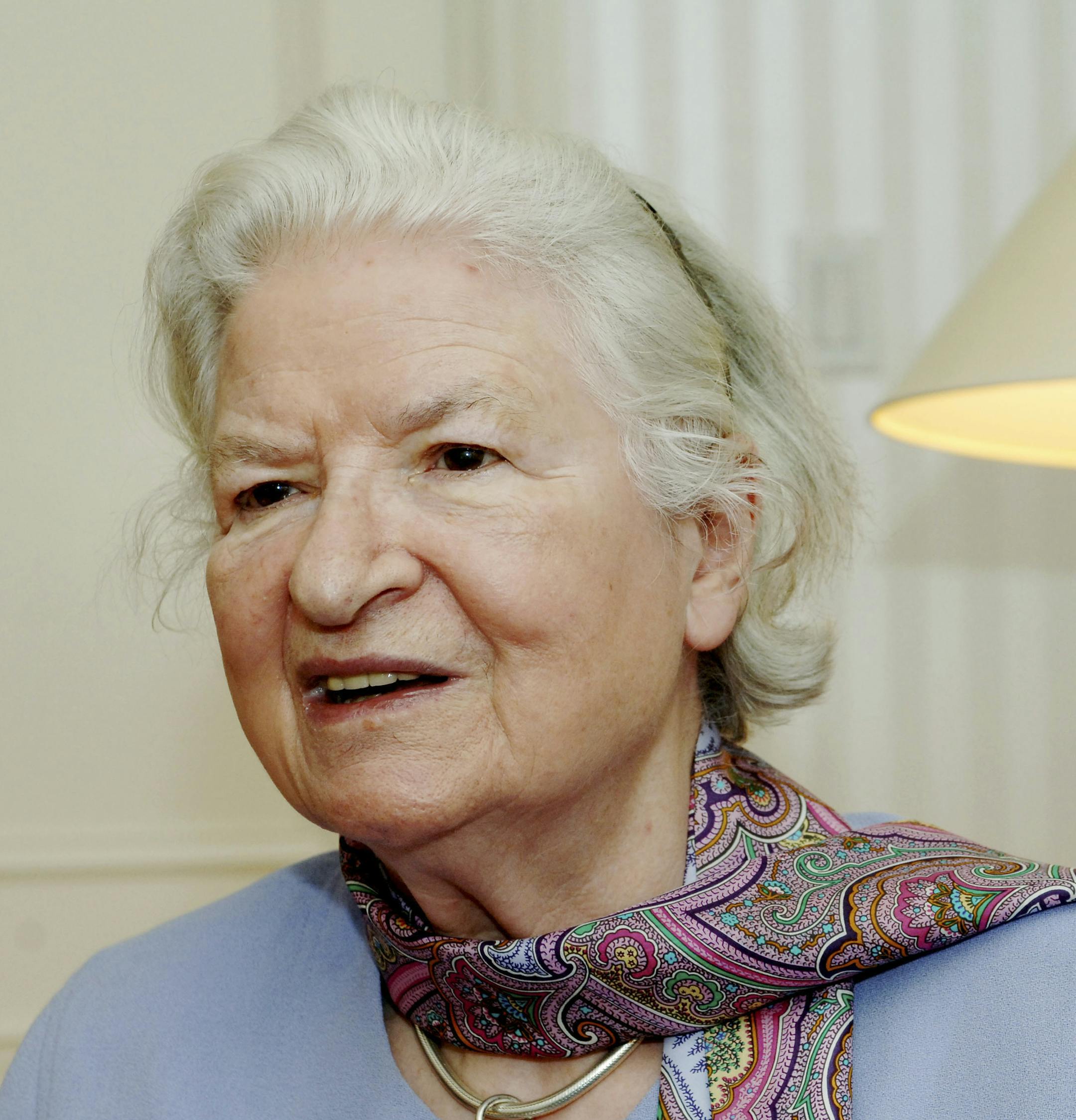 FILE - This is a Nov. 27, 2005 file photo of author P.D. James as she discusses her latest novel, "The Lighthouse," another mystery featuring Scotland Yard detective Adam Dalgliesh, during an interview in New York. Publisher Faber and Faber says mystery writer P.D. James, who brought realistic modern characters to the classical British detective story died Thursday Nov. 27, 2014 . She was 94. James' books, many featuring sleuth Adam Dalgliesh, sold millions in many countries and most were just a