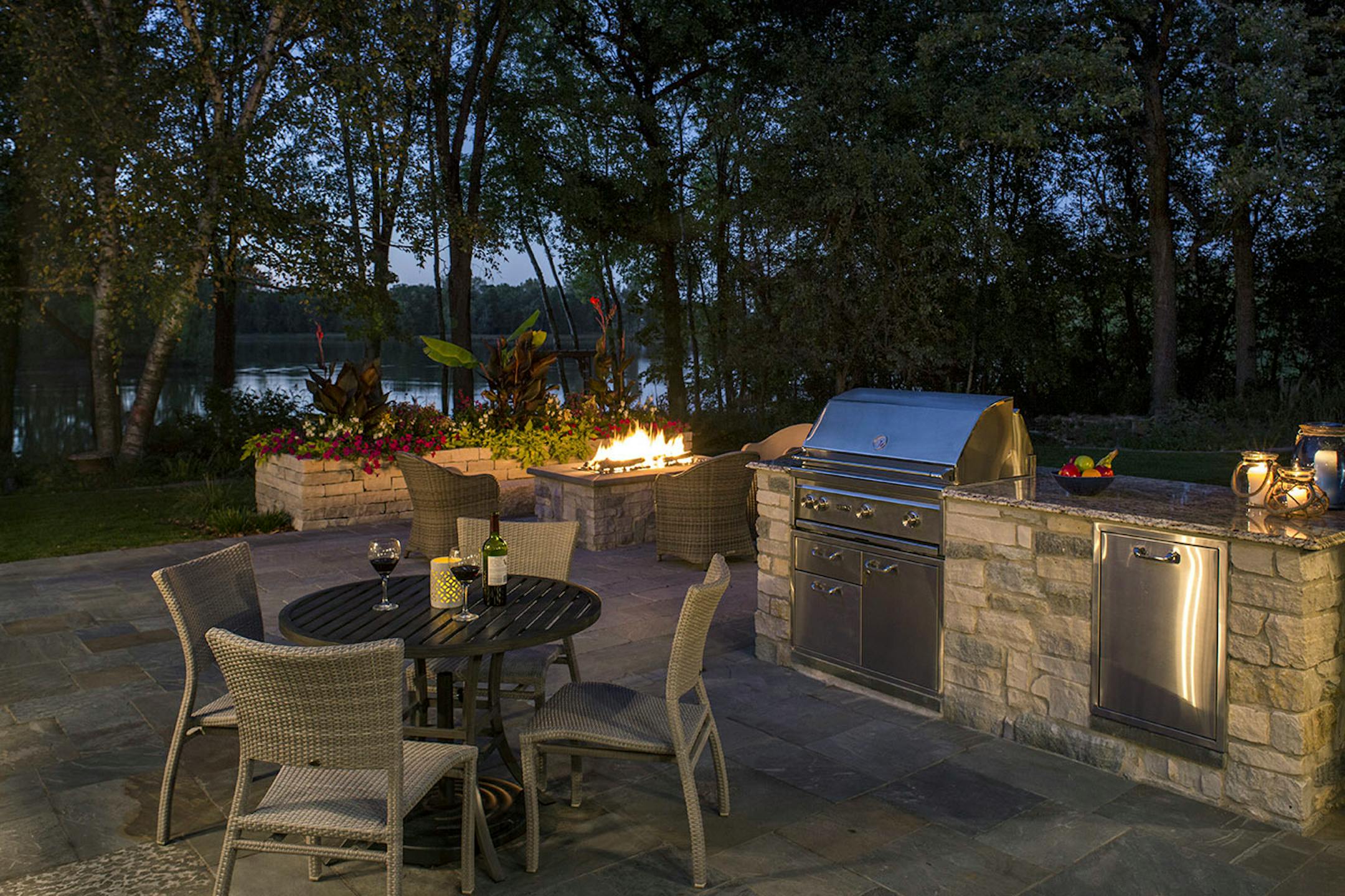 The backyard makeover includes an outdoor kitchen.