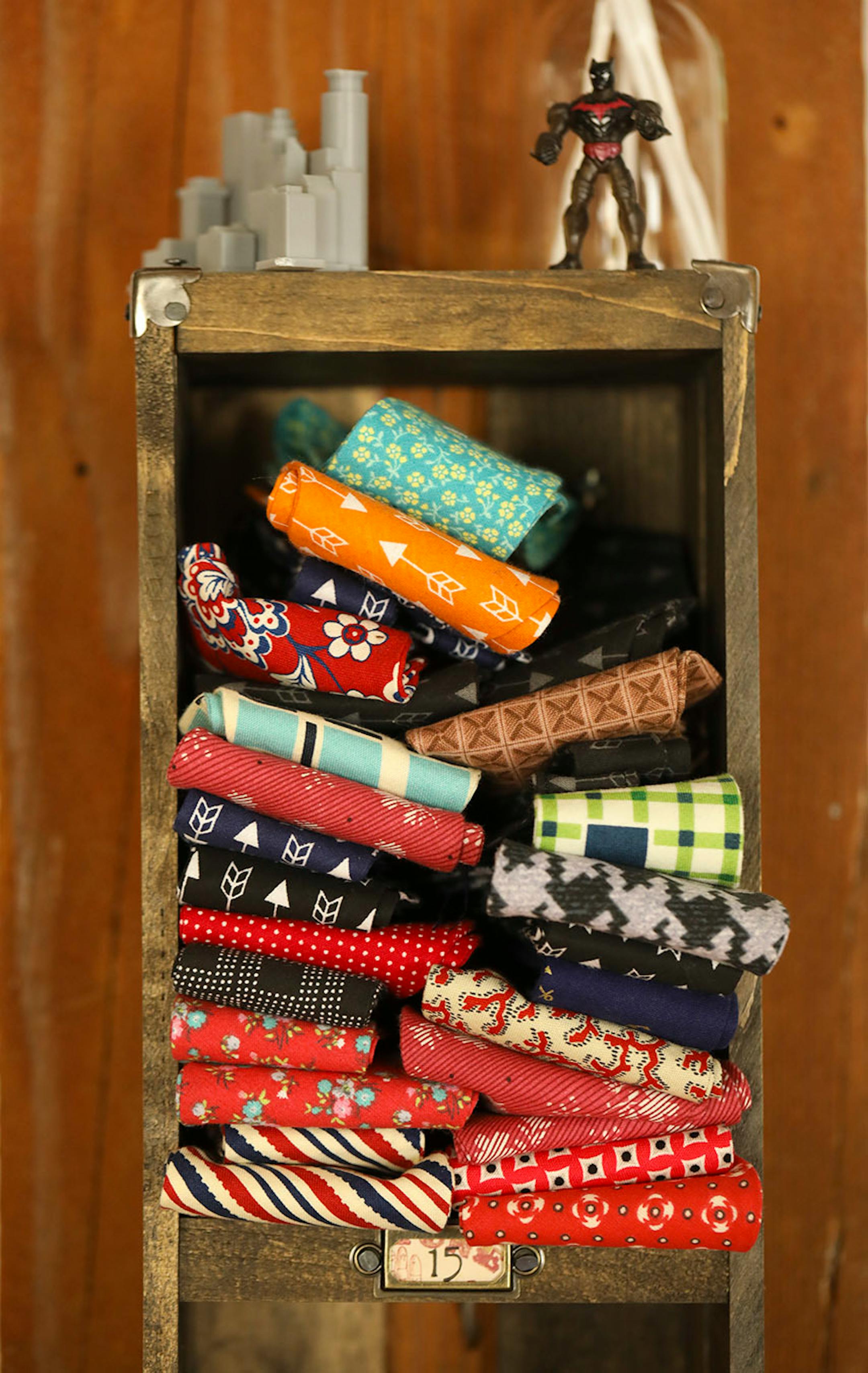 Men's bowties by Minneapolis designer Samantha Rei on display in her Minneapolis studio.