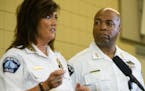Assistant Chief Medaria Arradondo stood beside Minneapolis Police Chief Janee Harteau as she spoke to the media on Thursday, July 20, 2017 at the Emer
