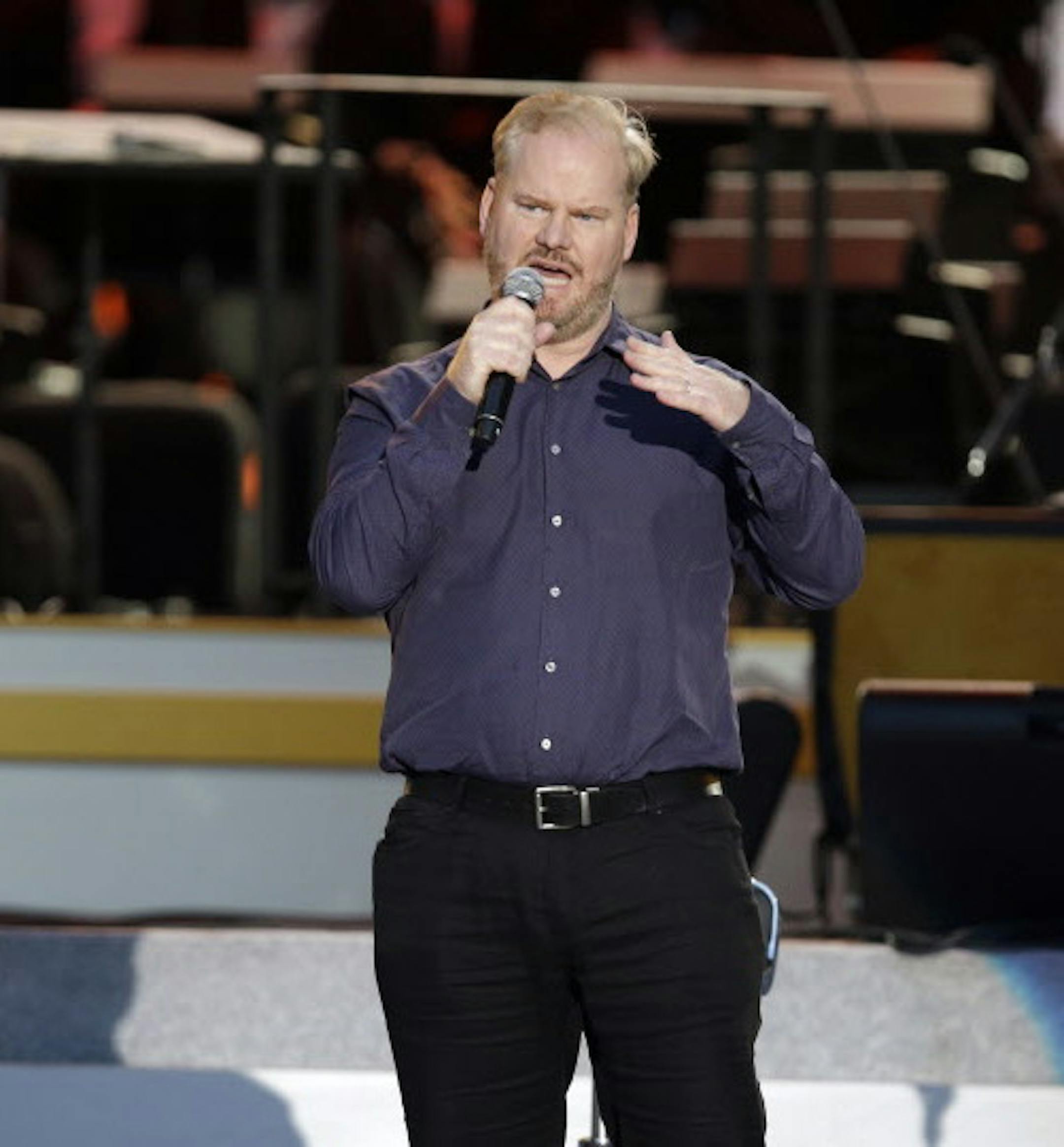 Comedian Jim Gaffigan performs during the Festival of Families, Saturday, Sept. 26, 2015, in Philadelphia. (AP Photo/Matt Rourke, Pool) ORG XMIT: MIN2015103011061716