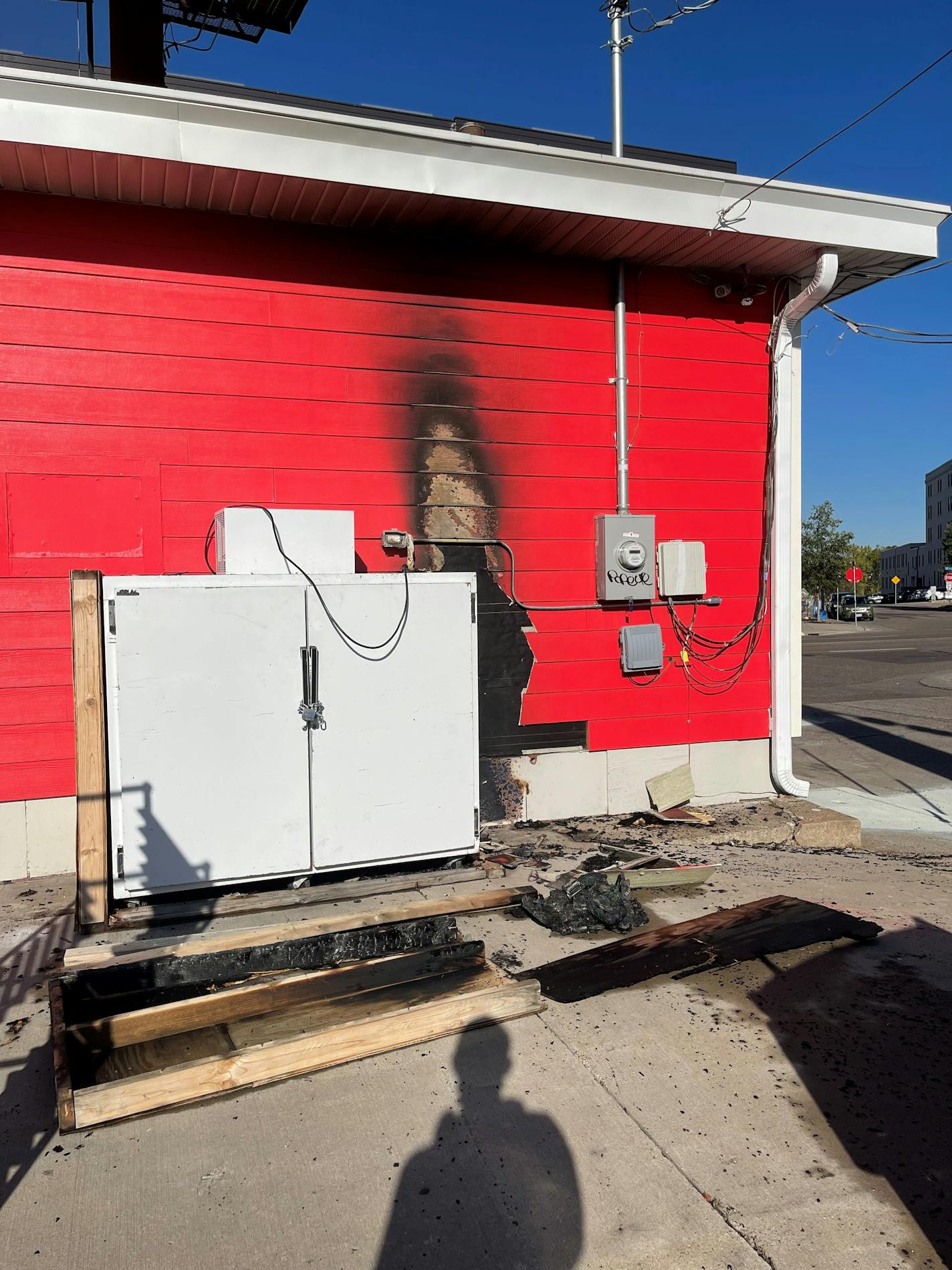 Damage on the side of the building at Slice was caused by a fire on Oct. 19