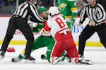 Ryan Reaves of the Wild dropped the mitts with Detroit’s Ben Chiarot on Wednesday.