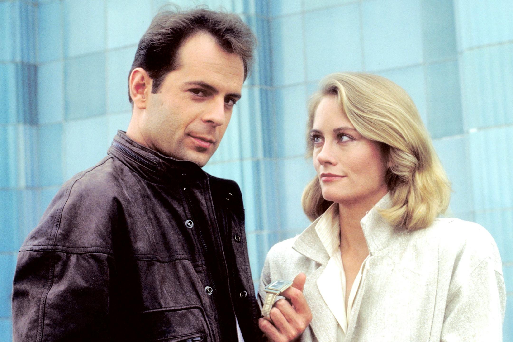 UNITED STATES - MARCH 03: MOONLIGHTING - Pilot - Season One - 3/3/1985, Cybill Shepherd stars as former fashion model Maddie Hayes, who has a reversal of fortune leaving her with few assets... one of which is the quirky "Blue Moon Detective Agency" and employee Bruce Willis as detective David Addison. Dave brings Maddie into a murder case involving a mysterious wristwatch and four million dollars worth of smuggled diamonds., (Photo by ABC Photo Archives/Disney General Entertainment Content via Getty Images)