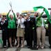 Dignitaries celebrate the official opening of the Green Line after a ribbon cutting Saturday, June 14, 2014, at Union Station in St. Paul.
