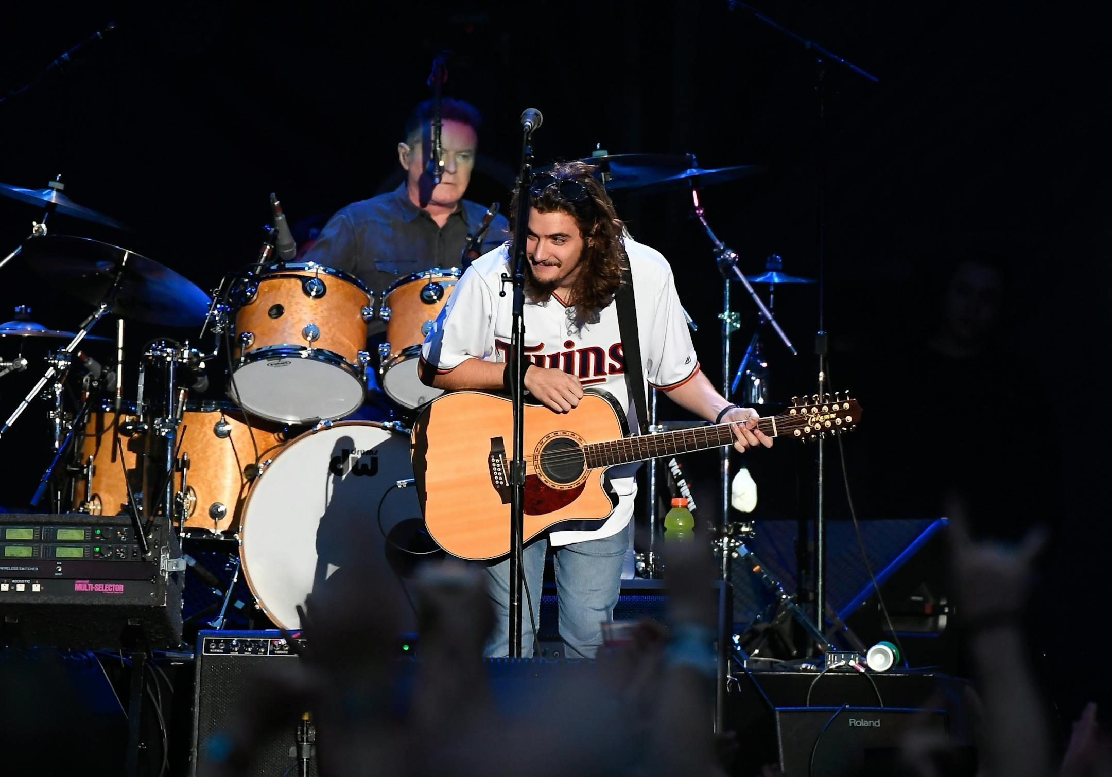 Deacon Frey, son of Glenn Frey, took a bow as he was introduced during the Eagles' show Saturday night.