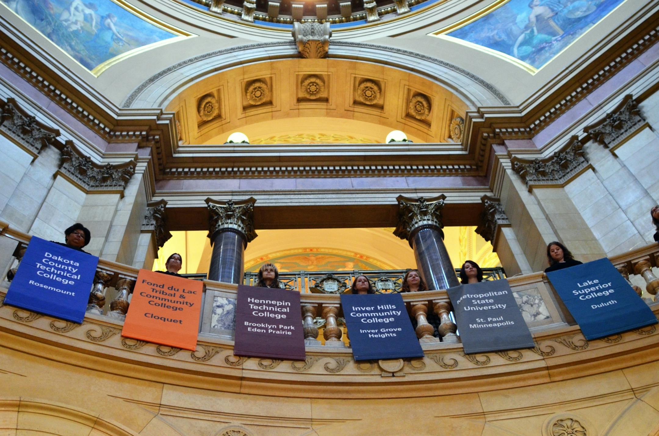 MnSCU students from all the colleges and universities lined the rotunda second floor for the in installation ceremony of Chancellor Steven Rosenstone Wednesday, October 19, 2011, in the State Capitol.
