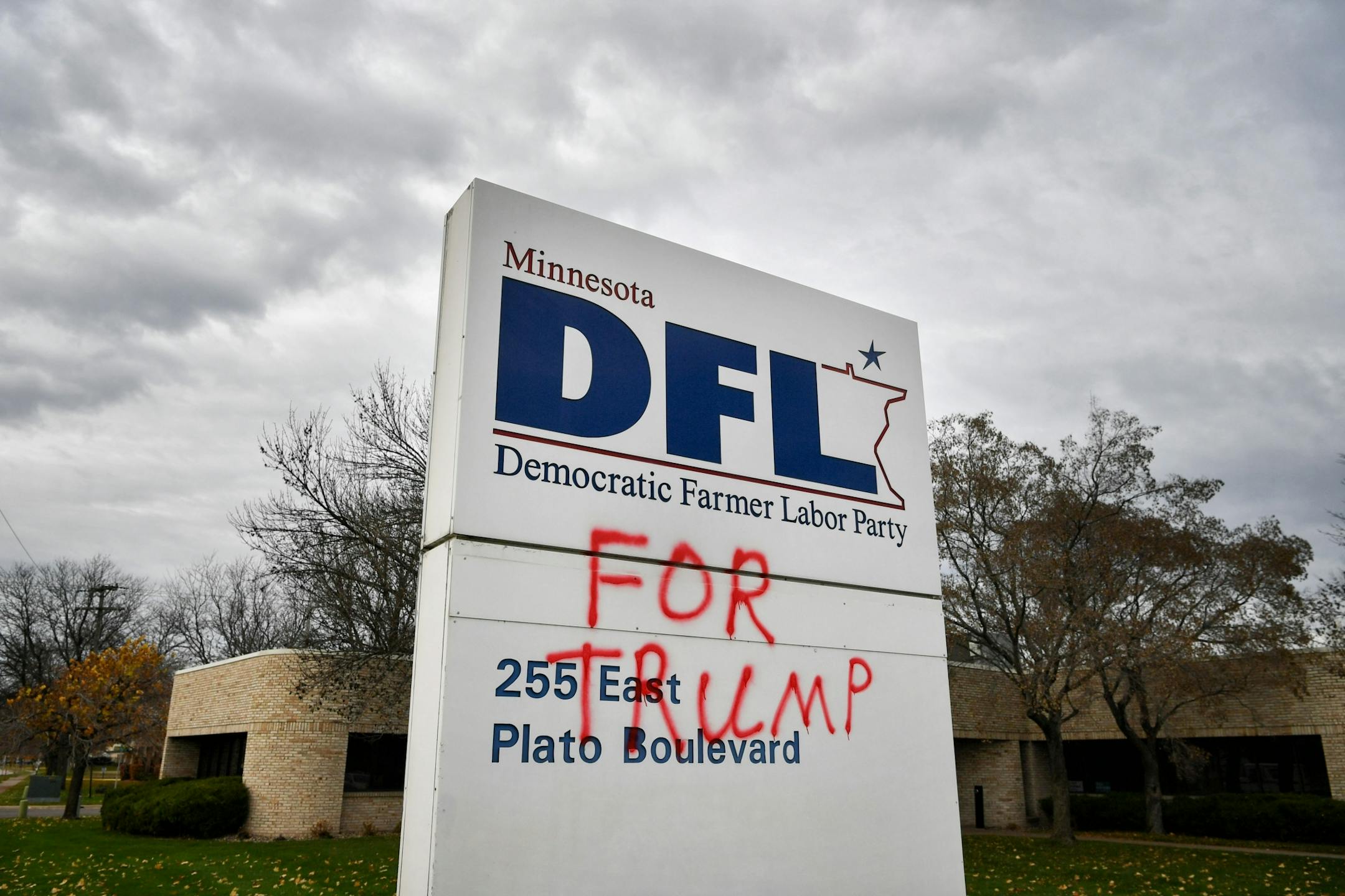 Trump-related vandalism on the Minnesota DFL headquarters on Plato Blvd, St. Paul.