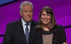 Claudia Hochstein, with Alex Trebek, who is on leave as "Jeopardy!" host because of a serious fall he suffered in October.