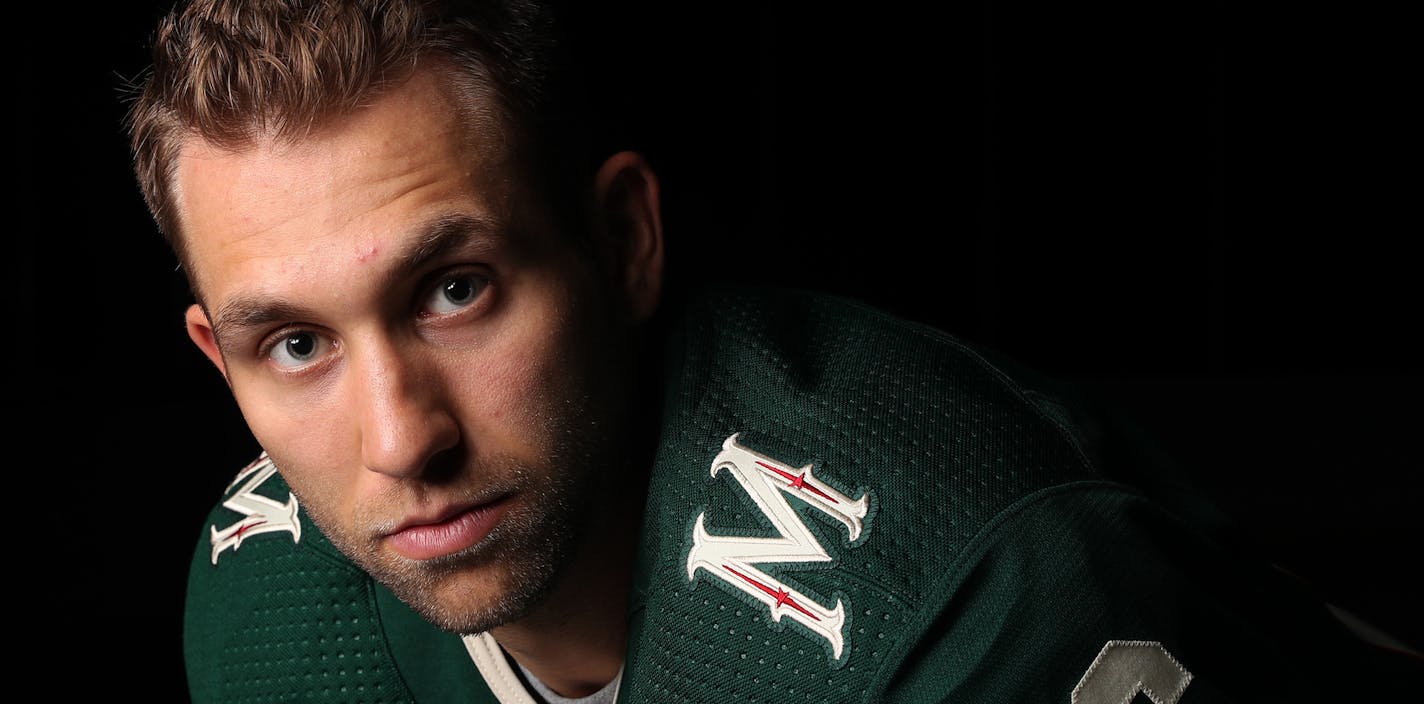 Minnesota Wild left wing Jason Zucker (16). ] ANTHONY SOUFFLE &#xef; anthony.souffle@startribune.com Minnesota Wild players stood for portraits during media day Thursday, Sept. 14, 2017 at the Xcel Energy Center in St. Paul, Minn.