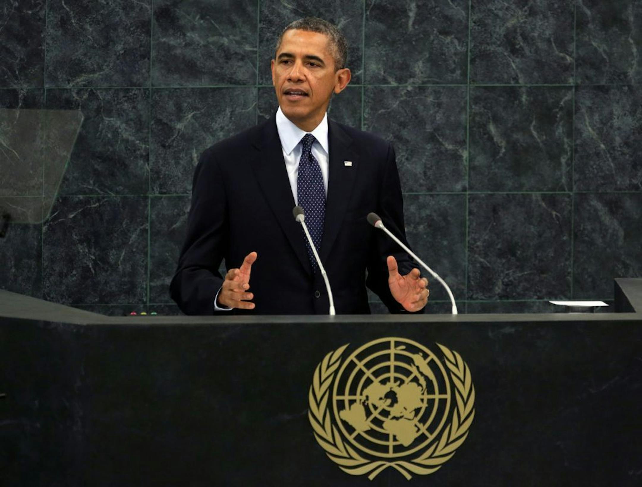U.S. President Barack Obama addresses the 68th session of the United Nations General Assembly on Sept. 24, 2013.