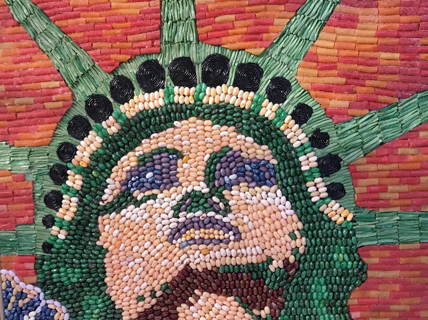 Lady Liberty created with 10 different types of candy (the total calorie count is more than 5,000) at Candytopia in the Mall of America.