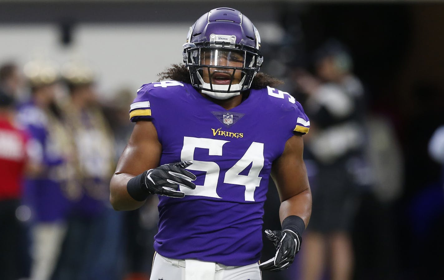 Vikings linebacker Eric Kendricks will take on more responsibility Sunday night against New Orleans because of the absence of injured teammate Anthony Barr. Kendricks will also face a challenge in the potent offense of the Saints.
runs on the field before an NFL football game against the Arizona Cardinals, Sunday, Oct. 14, 2018, in Minneapolis. (AP Photo/Jim Mone) ORG XMIT: MIN2018102617303782