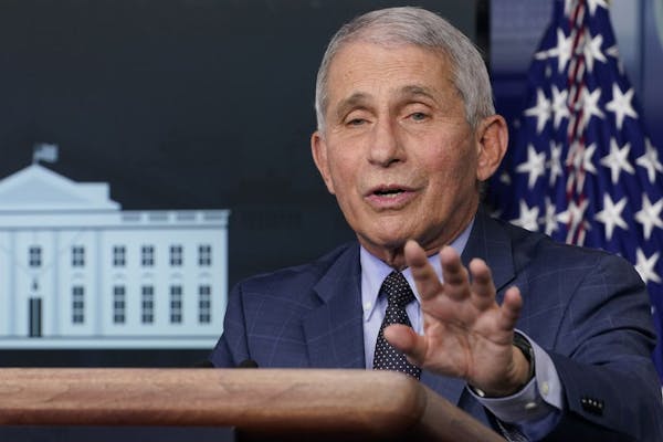 Dr. Anthony Fauci, director of the National Institute for Allergy and Infectious Diseases, speaks during a news conference with the coronavirus task f