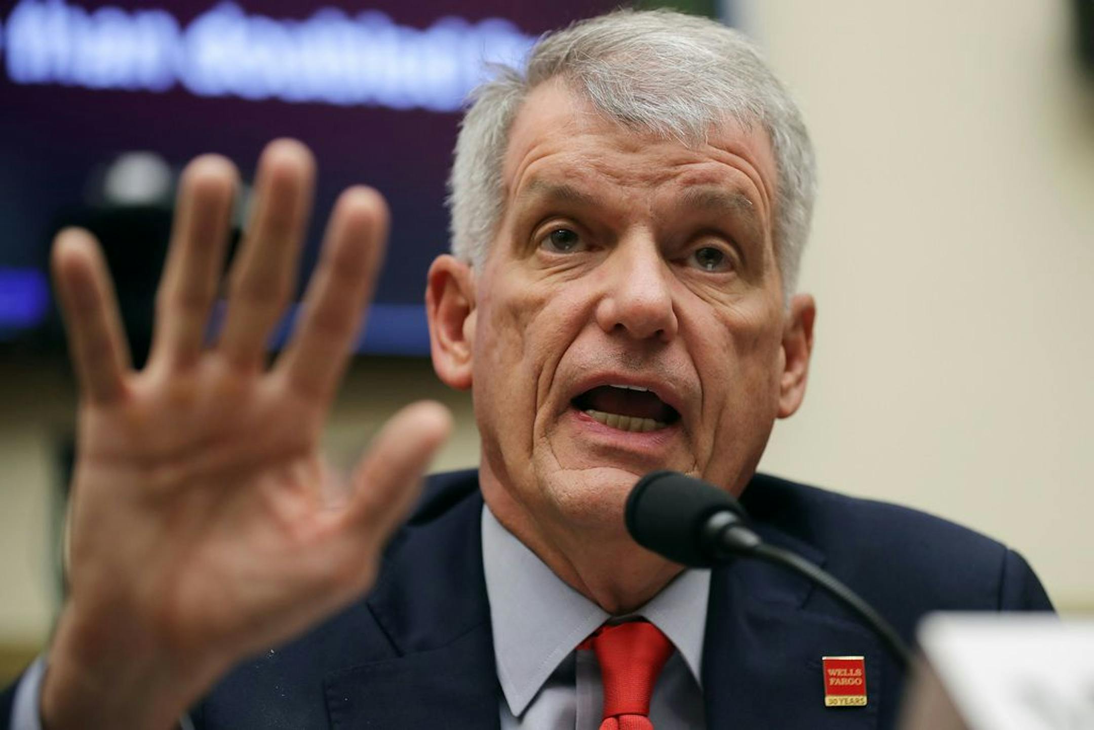 Former Wells Fargo CEO Timothy Sloan testified before the House Financial Services Committee on March 12.
