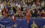 United States' Jordan Morris (8) celebrates his second goal against Martinique in front of fans during a CONCACAF Gold Cup soccer match, Wednesday, Ju