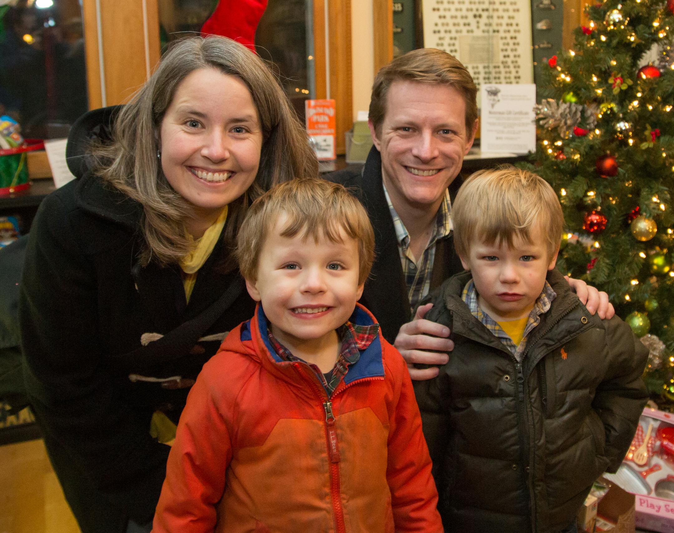 Kate, Chris (mom & dad), Alex and Owen McNulty drop off Toys for Tots at Vinternaat at the Lake Harriet Trolley. [ Special to Star Tribune, photo by Matt Blewett, Matte B Photography, matt@mattebphoto.com, December 12, 2016, Vinternaat Event at the Lake Harriet Trolley, Lake Harriet, Minneapolis, Minnesota, SAXO 1002449418, 122516FACES Double Checked Kate and Chris on FB.