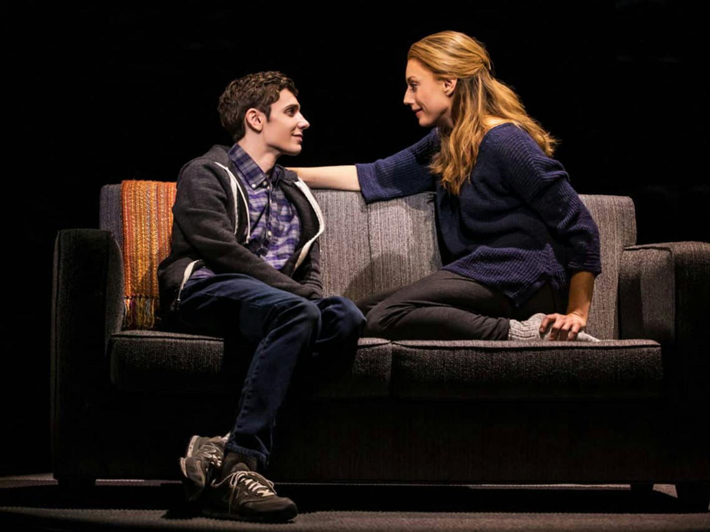 Ben Levi Ross as 'Evan Hansen' and Jessica Phillips as 'Heidi Hansen' in the First North American Tour of Dear Evan Hansen.
Photo by Matthew Murphy