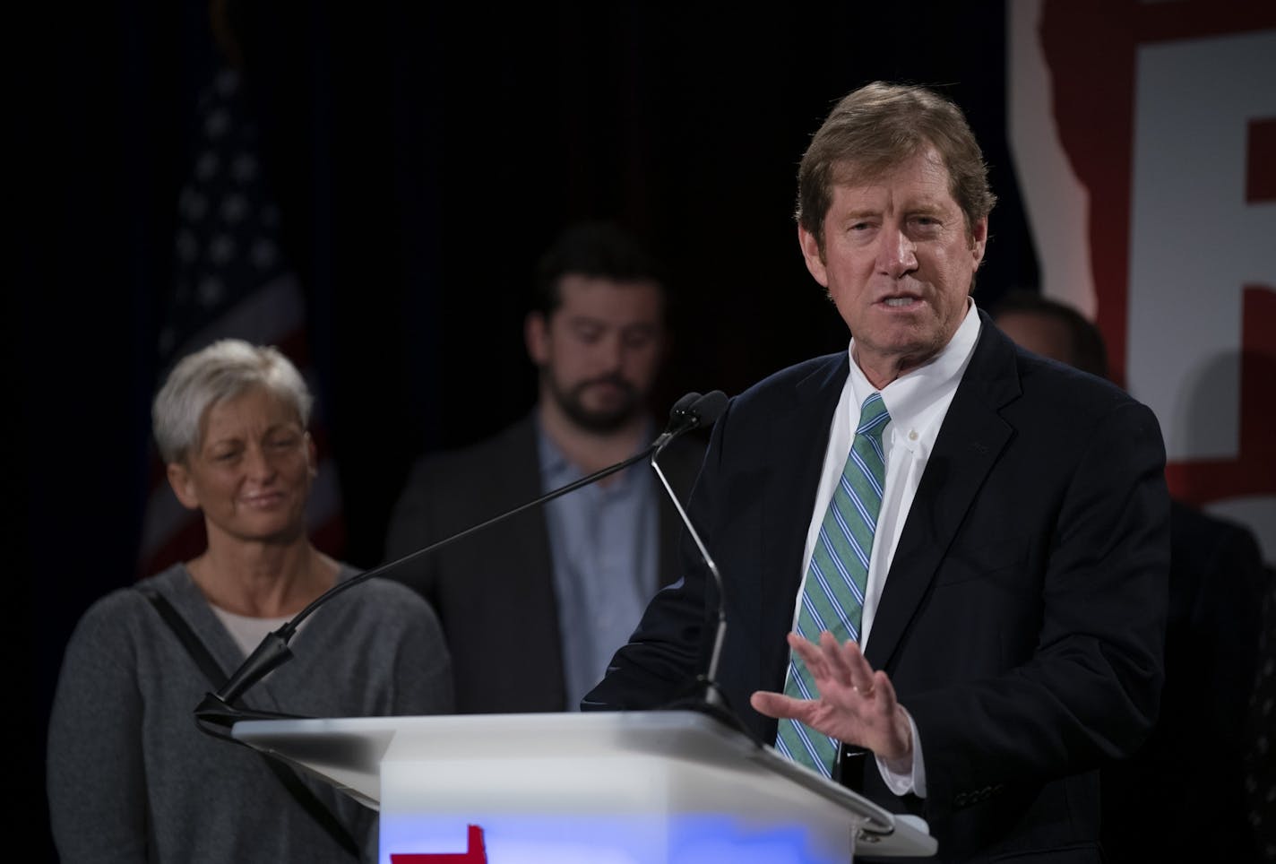 Second District Congressman Jason Lewis spoke to supporters after conceding defeat to Democrat Angie Craig late Tuesday night.