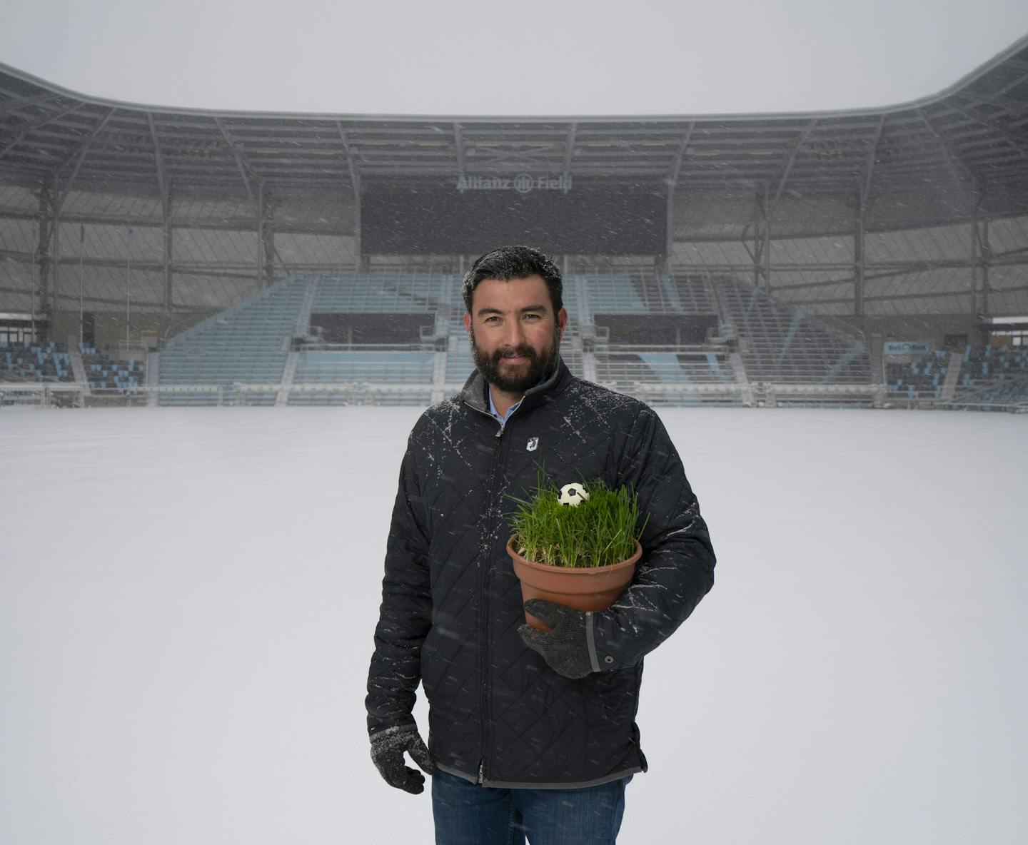 Ryan Moy is tasked with turning a snow-covered field into a showcase for professional soccer.