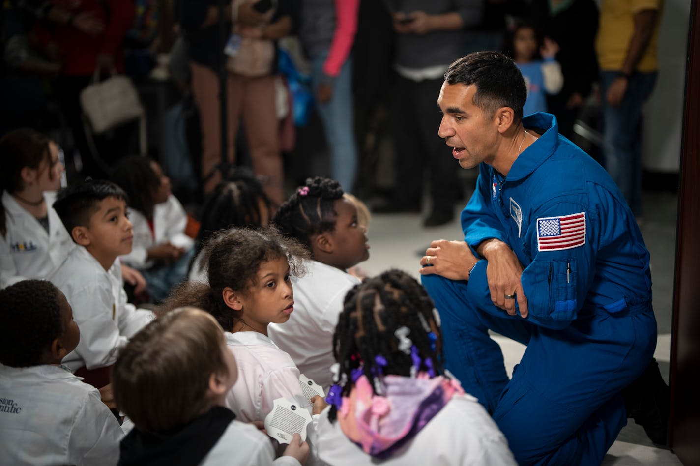 "How old are you?" "Do you have a son?" "Can you do a flip?" Nasa Astronaut Raja Chari was peppered with questions from Hall STEM Academy school children at the beginning of the celebration of the launch of its brand-new, world-class observatory at Hall STEM Academy on Wednesday, Nov. 9, 2022 in Minneapolis, Minn. ] RENEE JONES SCHNEIDER • renee.jones@startribune.com