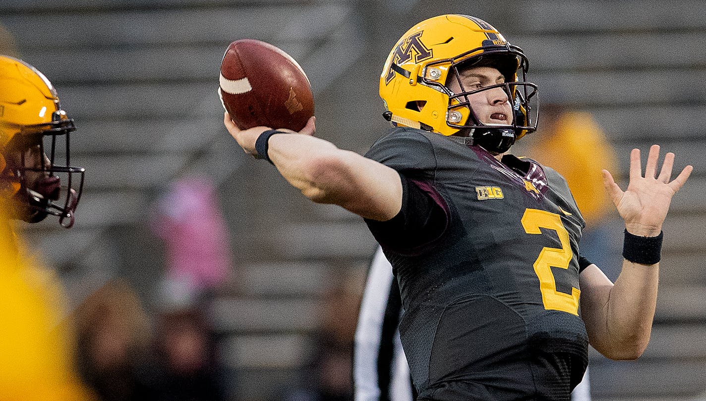 Quarterback Tanner Morgan attempted a pass during Thursday's spring game.