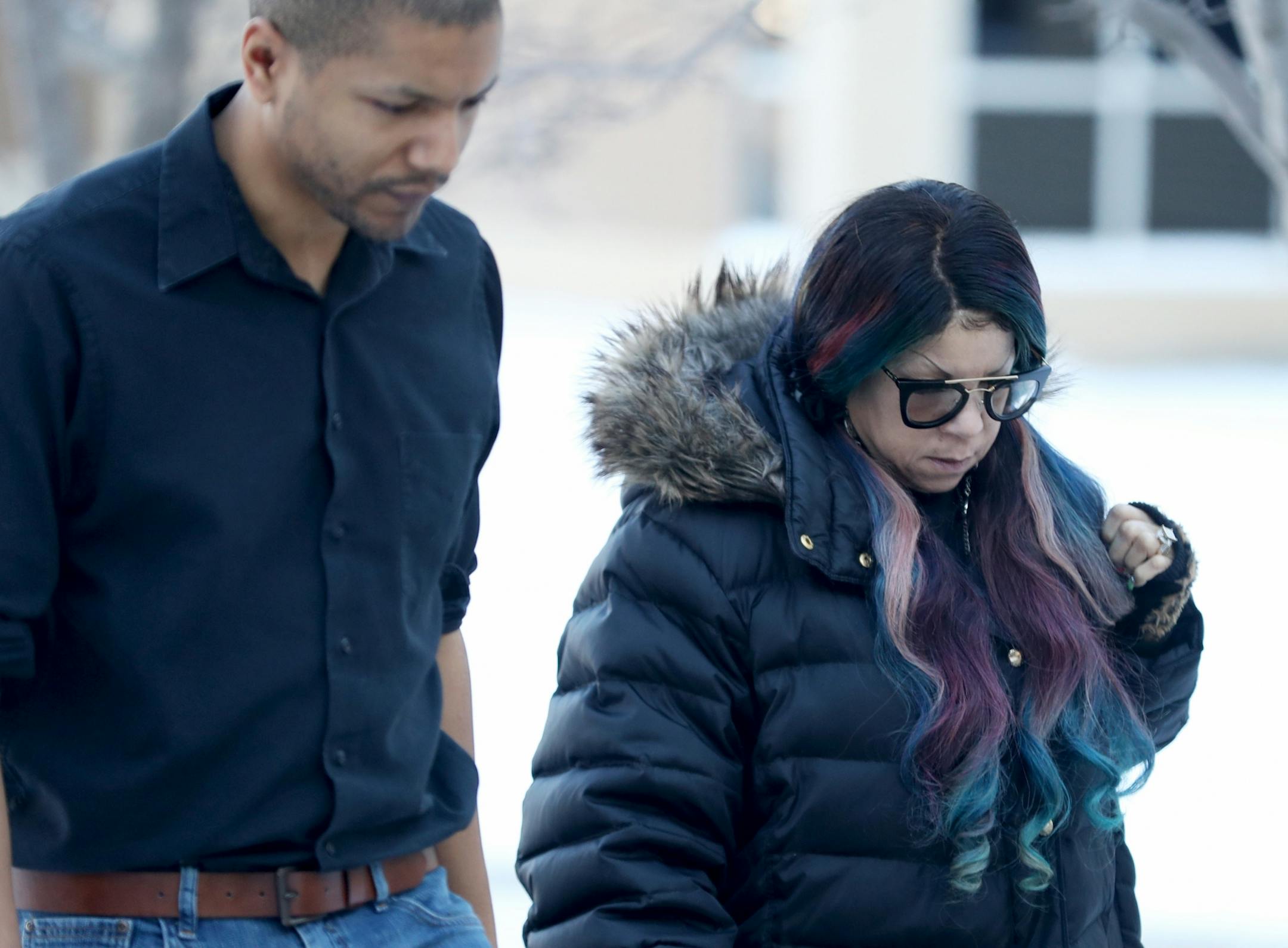 Prince's sister Tyka Nelson, right, arrives at the Carver County Justice Center for a hearing on her brother's estate Thursday, Jan. 12, 2017, in Chaska, MN.