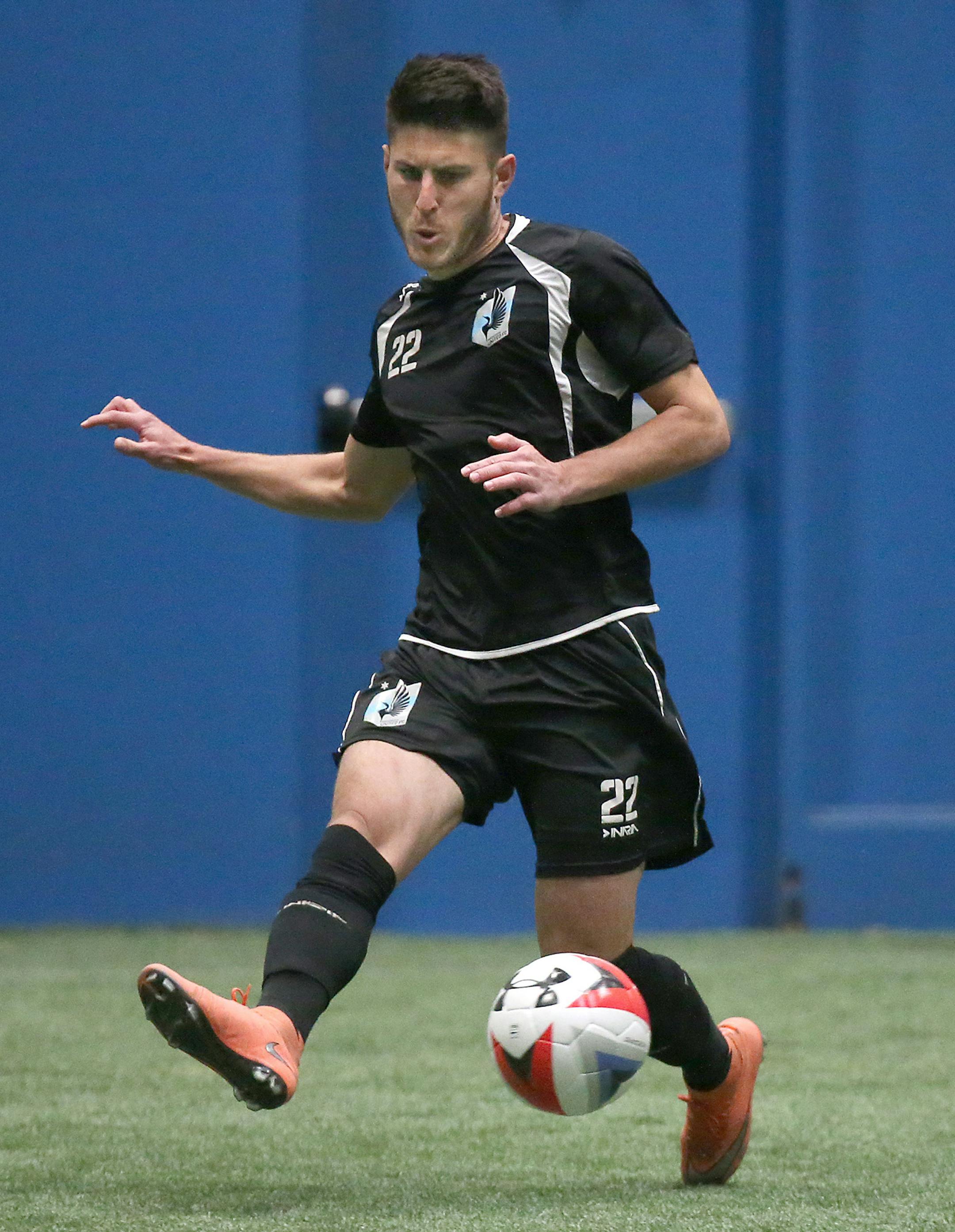 Minnesota United player Kevin Venegas practiced at the National Sports Center, Monday, March 28, 2016 in Blaine, MN. ] (ELIZABETH FLORES/STAR TRIBUNE) ELIZABETH FLORES • eflores@startribune.com