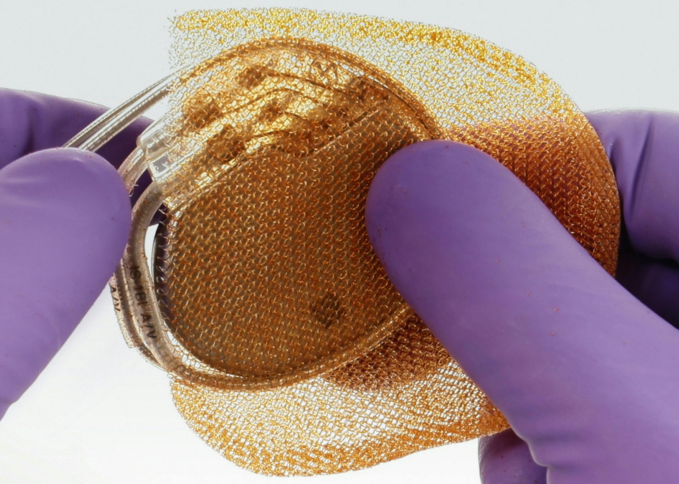 The Tyrx mesh pouch is infused with infection-fighting drugs.