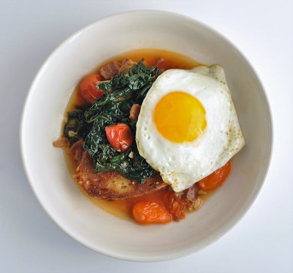 Recipe: Fried Bread With Greens, Eggs and Smoky Tomato Broth