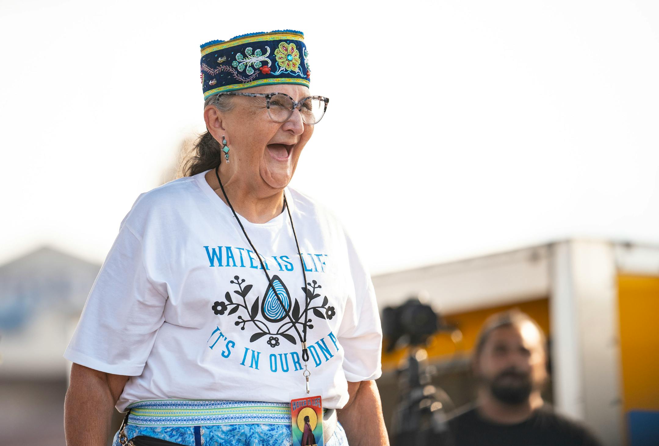 Grandmother Mary Lyons, an indigenous elder, greeted thew crowd at the Water is Life Festival on Wednesday.