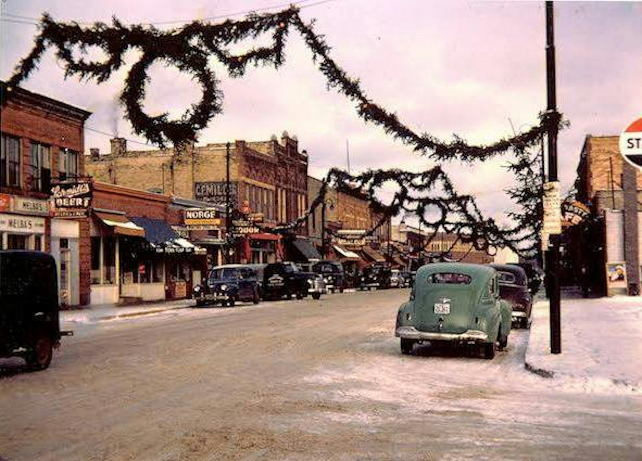 Archived photo of Water Street, the main street in Excelsior, decorated for Christmas in 1940 Courtesy of Excelsior-Lake Minnetonka Historical Society. ORG XMIT: 7ULsX1Rru9C28AyC79p8