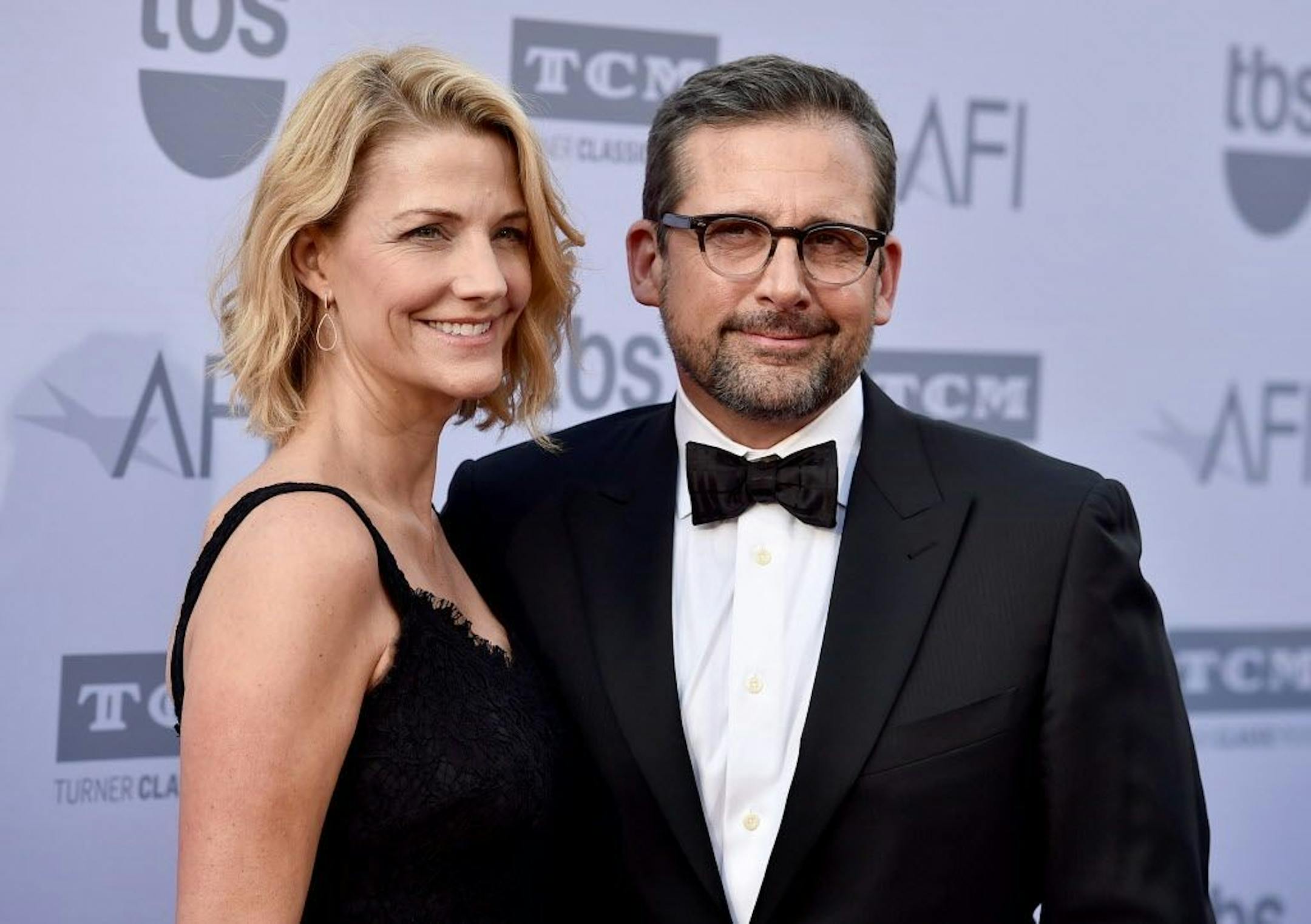 FILE - In this June 4, 2015, file photo, Nancy Carell, left, and Steve Carell arrive at the 43rd AFI Lifetime Achievement Award Tribute Gala at the Dolby Theatre in Los Angeles.
