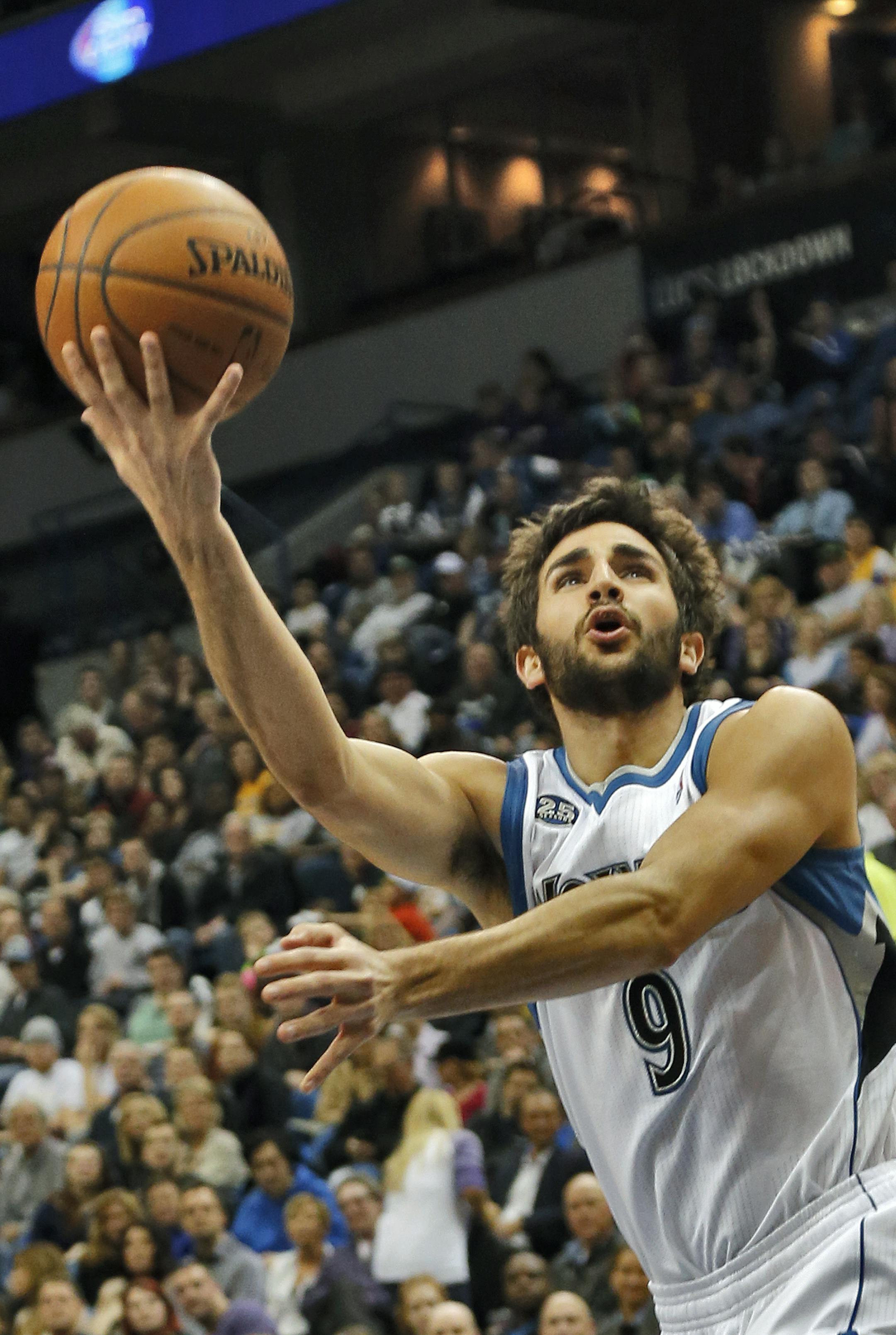 Wolves Ricky Rubio cut through the Lakers defense for two first half points. ] Minnesota Timberwolves vs. Los Angeles Lakers. Photo - Marlin Levison Star Tribune