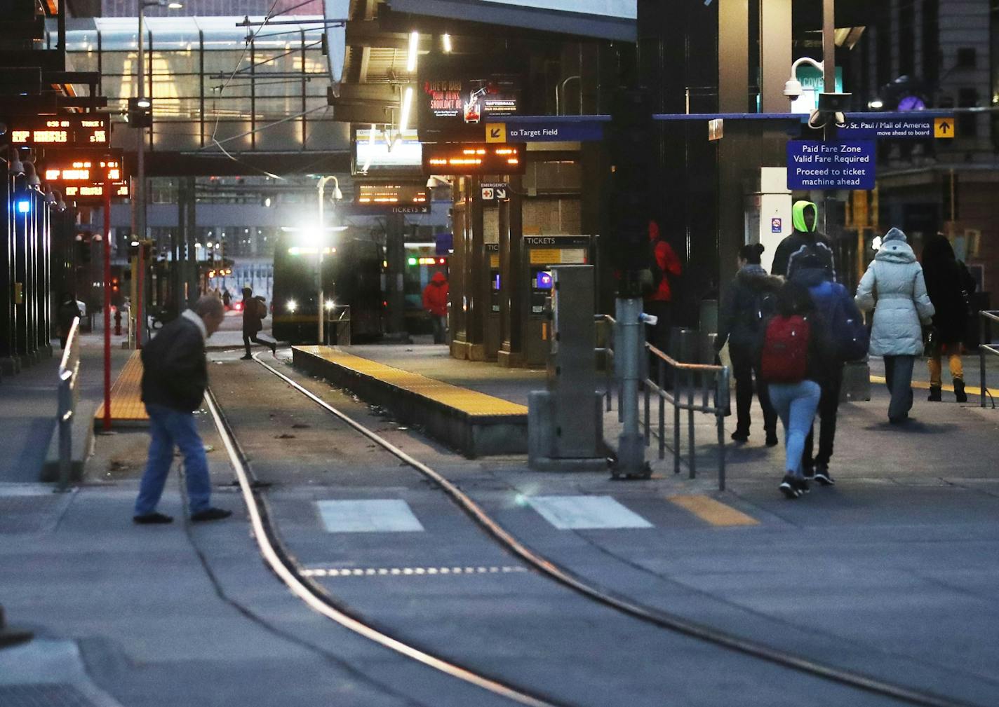 Commuters come and go at the Nicollet Mall station in downtown Minneapolis.