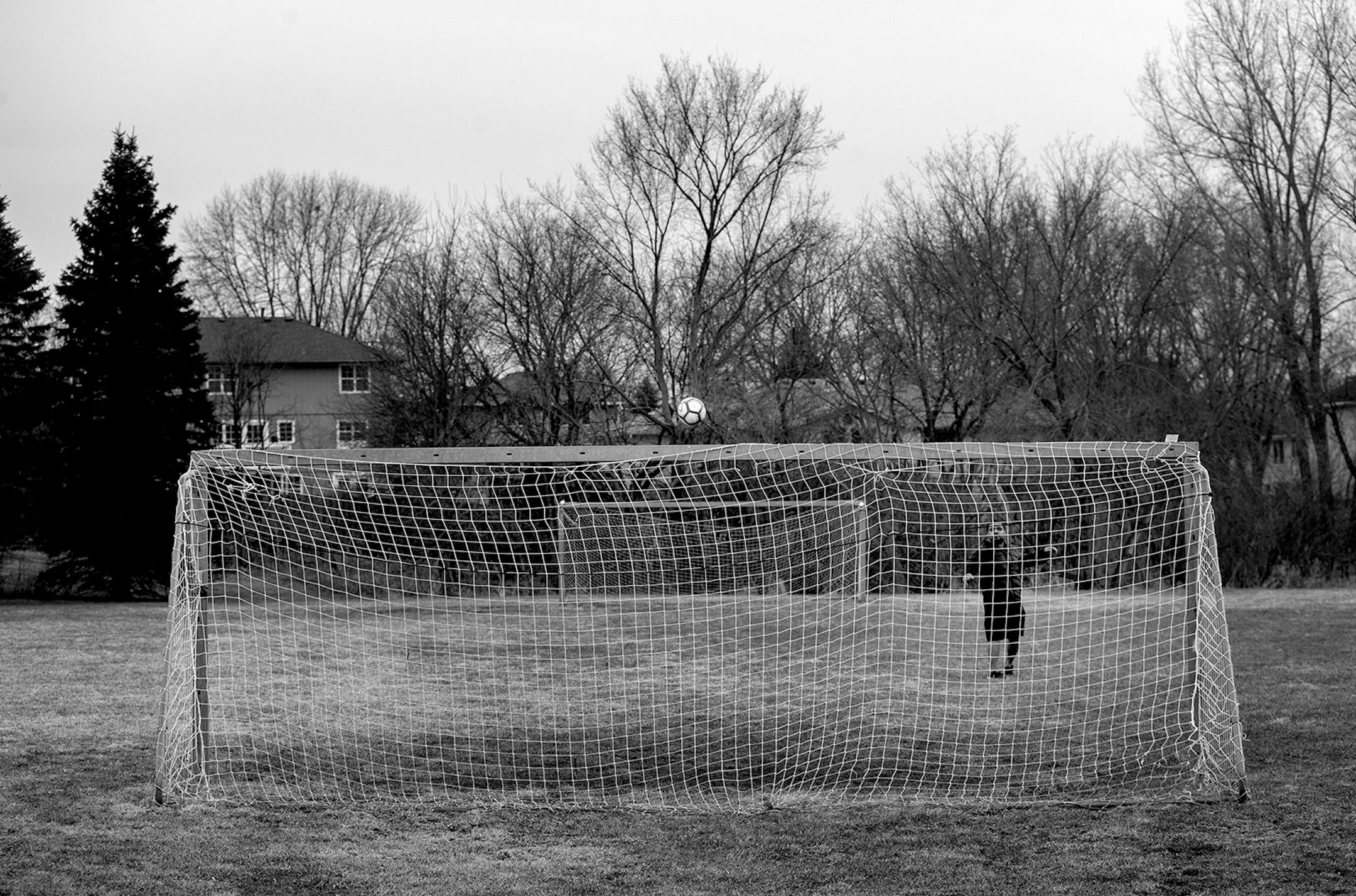 Jose Lopez on Bloomington took a shot on goal on a soccer field at Pheasant Woods Park In Eden Prairie on March 26.