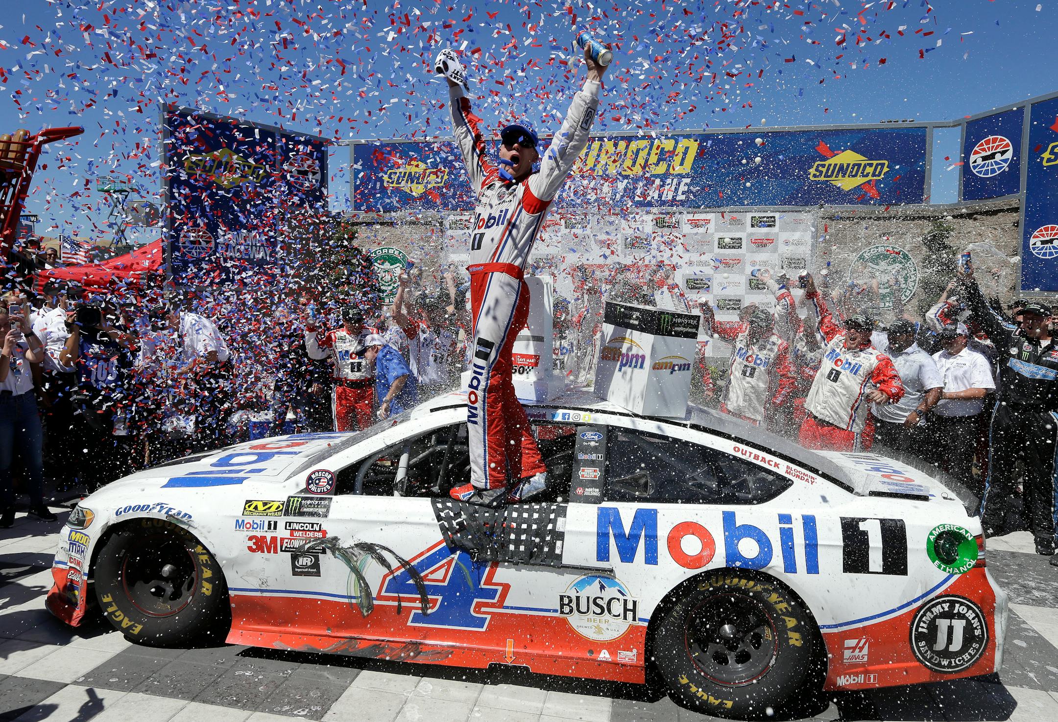 Kevin Harvick celebrated after winning the NASCAR Sprint Cup Series race Sunday in Sonoma, Calif.
