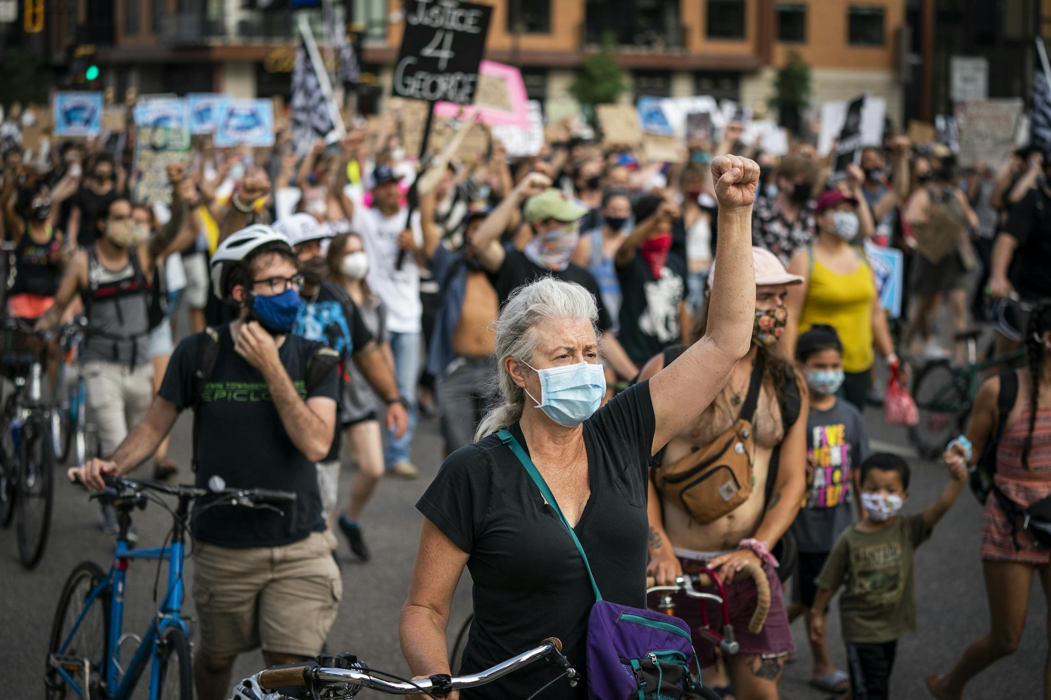 Protesters marched downtown to the Minneapolis Police Department's First Precinct.