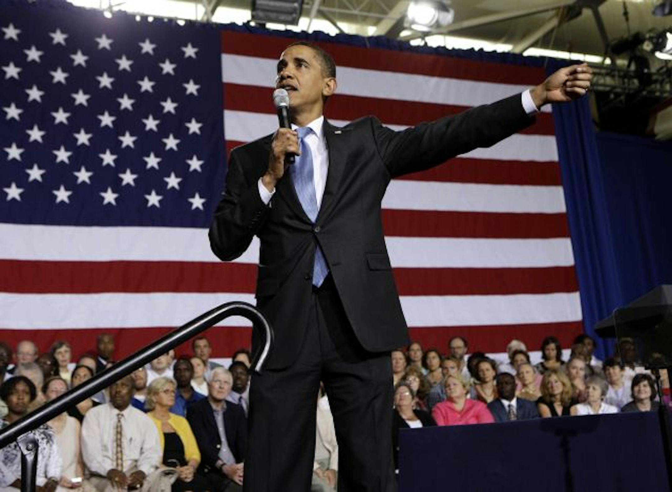 President Barack Obama during a town hall meeting on health care in Portsmouth, Tuesday, Aug. 11, 2009.
