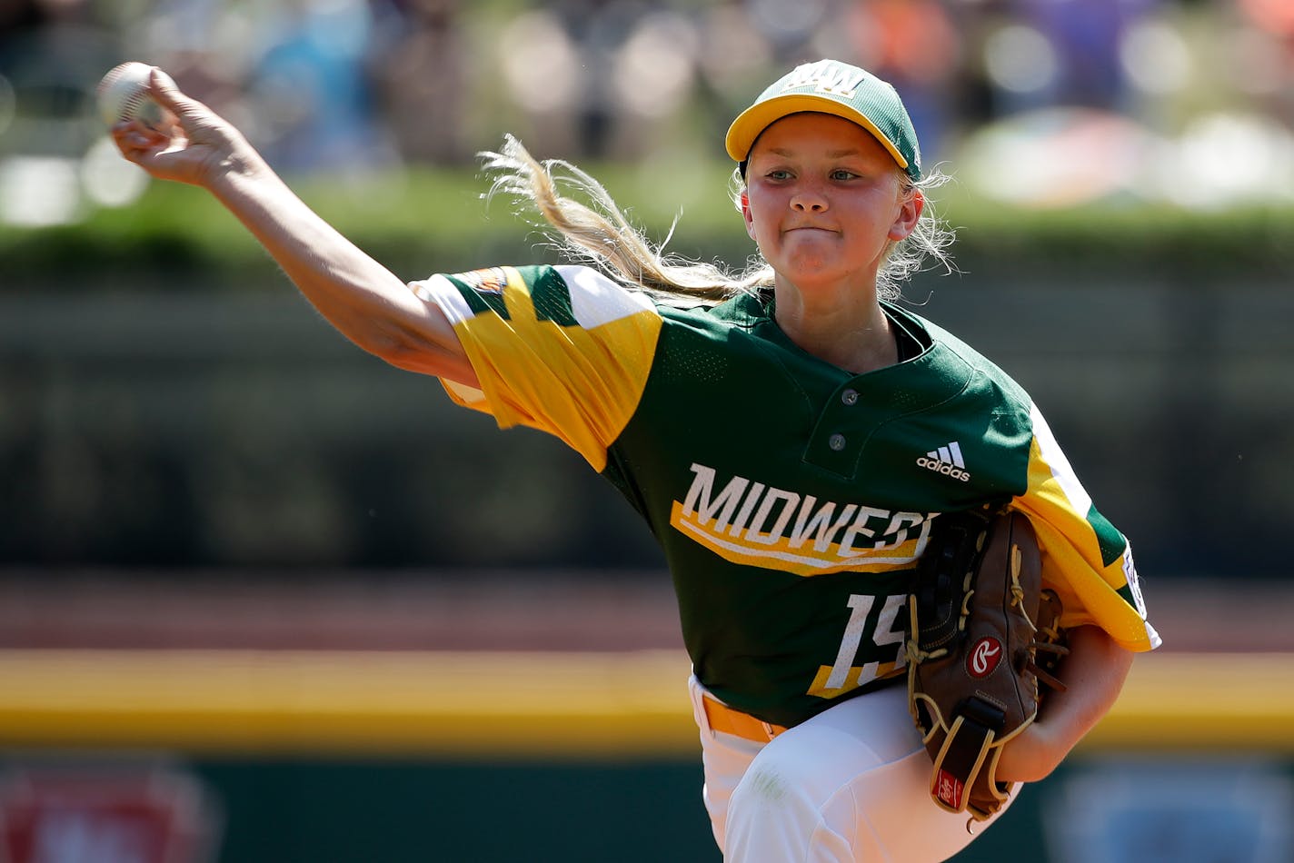 Coon Rapids, Minnesota's Maddy Freking delivers during the third inning of a baseball game against South Riding, Virginia at the Little League World Series tournament on Sunday.