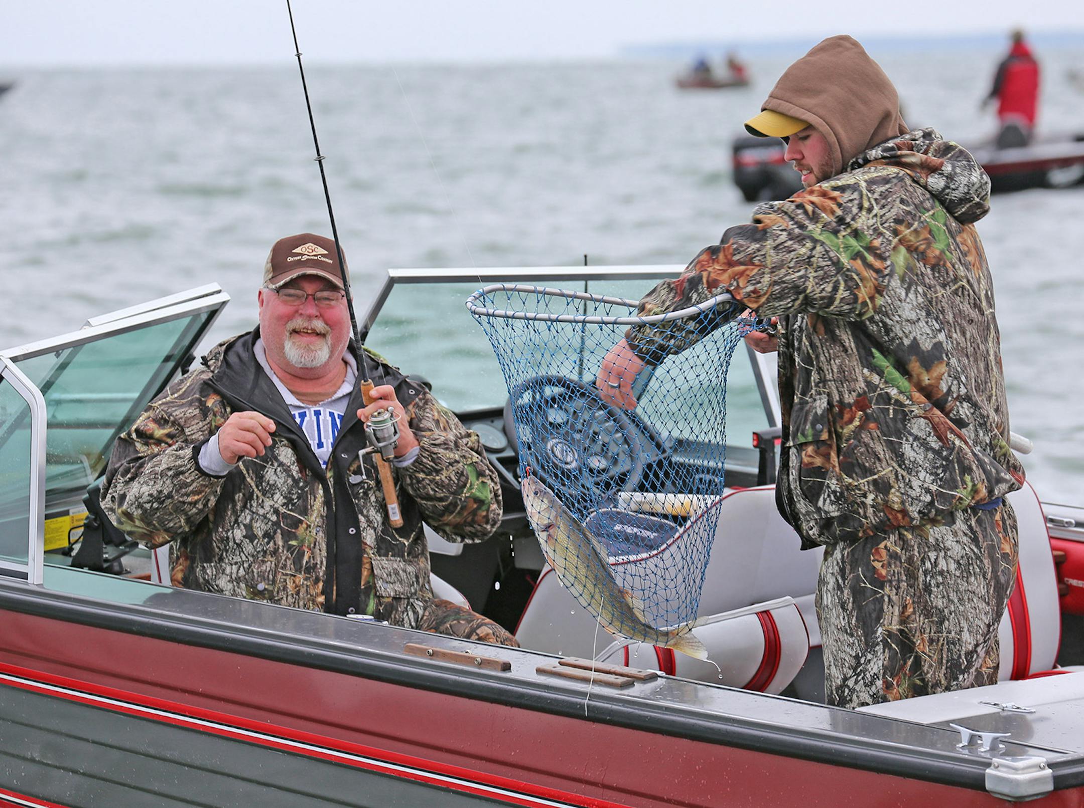 Garry Booth of Ramsey had a great time while fishing on Leech Lake Saturday morning. "I just bought this boat so I had one big enough to fish the lake,'' Booth said. It was his first time fishing Leech Lake. Fishing with Tyler Manthey, Booth was on the lake about 5:45 a.m. Saturday. Fishing was best on the lake early in the morning.