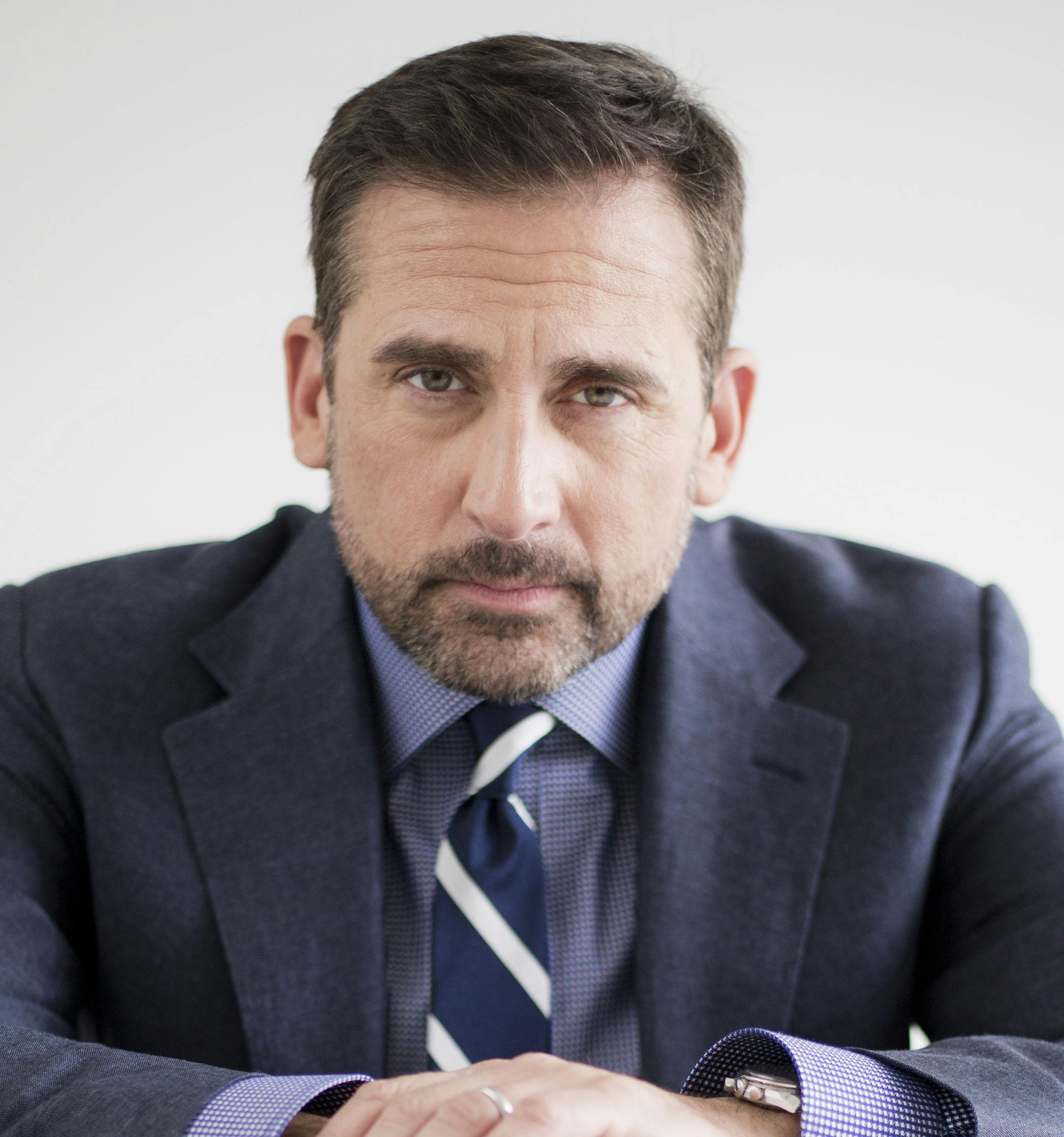 Steve Carrell, who portrays the chemical heir John E. du Pont in the upcoming biopic "Foxcatcher," in New York, Oct. 10, 2014. Carell, in a change of character type, plays du Pont, who in 1996 shot and killed Dave Schultz, his older brother and a fellow wrestler who was training at his Foxcatcher Farm estate. (Todd Heisler/The New York Times) -- PHOTO MOVED IN ADVANCE AND NOT FOR USE - ONLINE OR IN PRINT - BEFORE NOV. 2, 2014. --