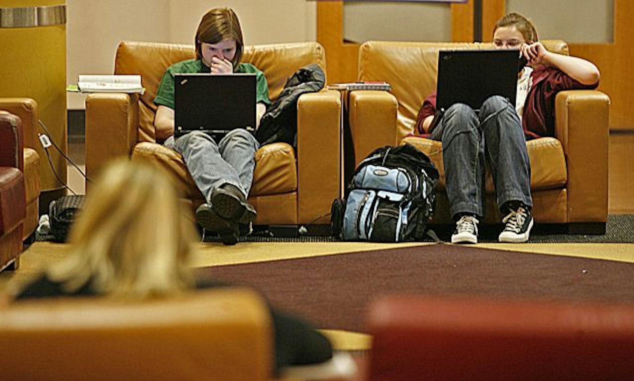 Studying at Coffman Memorial Union on the University of Minnesota campus.