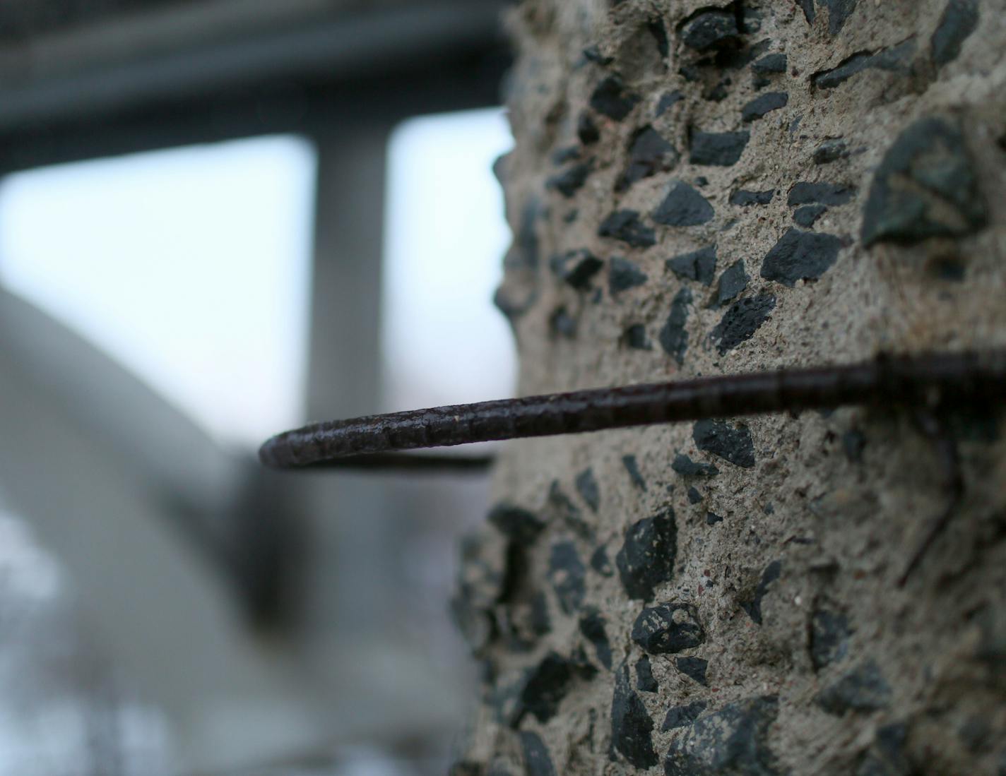 Exposed rebars on the Tenth Avenue Bridge.